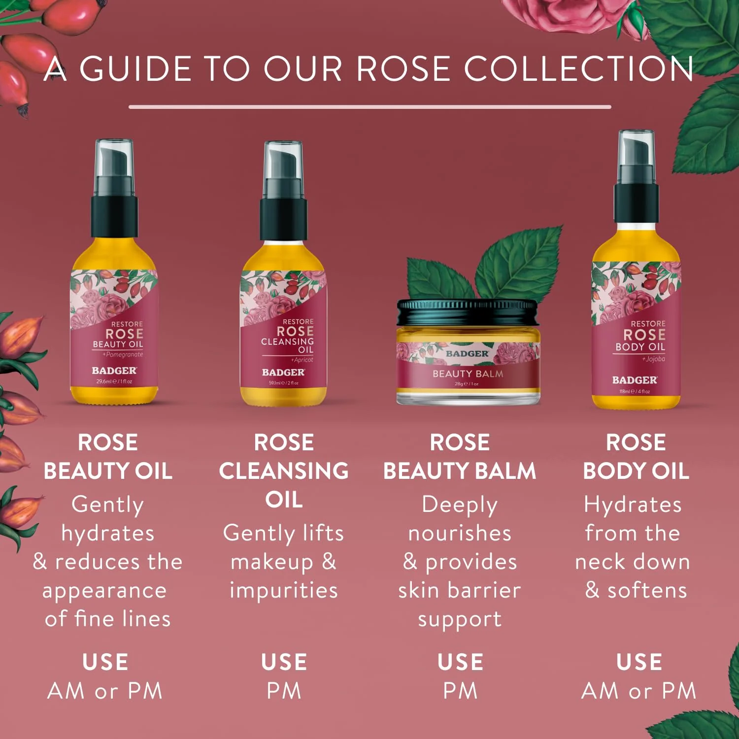 Badger Rose Beauty Balm, 100% Organic Nourishing Treatment For Face, Neck & Hands w/Pure Rose Essential Oil, Intensive Long Lasting Face Moisturizer for Women & Men, 1 oz Glass Jar - Image 4