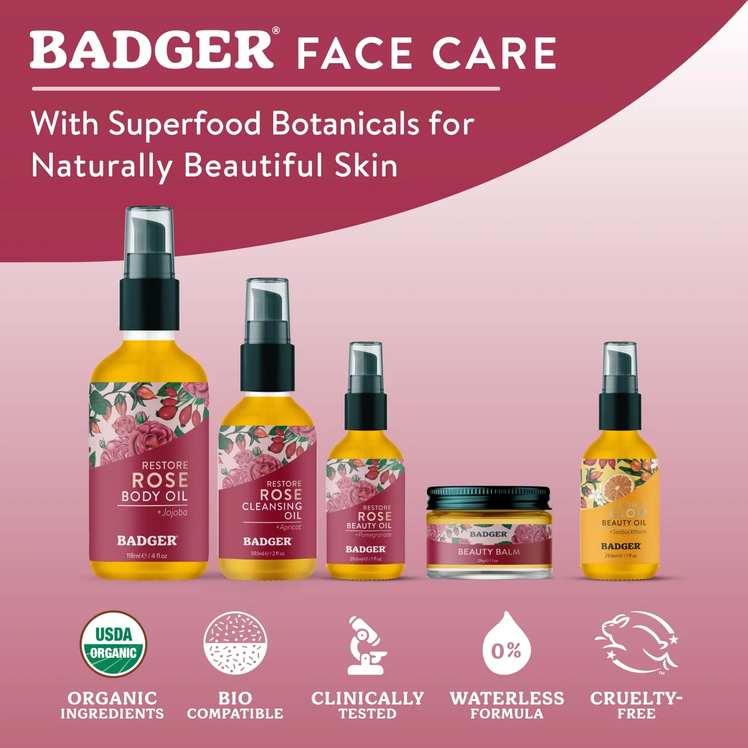 Badger Rose Beauty Balm, 100% Organic Nourishing Treatment For Face, Neck & Hands w/Pure Rose Essential Oil, Intensive Long Lasting Face Moisturizer for Women & Men, 1 oz Glass Jar - Image 6