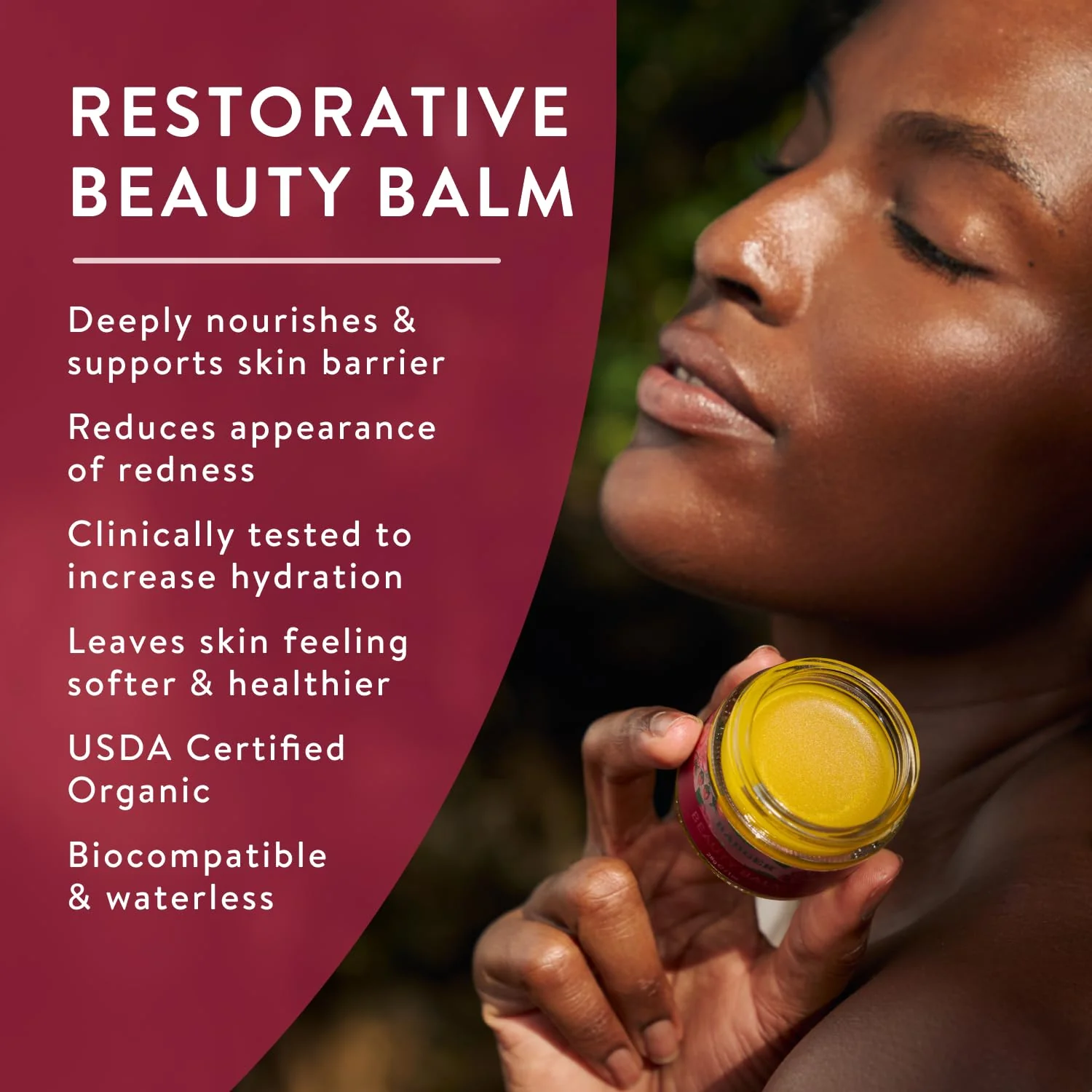 Badger Rose Beauty Balm, 100% Organic Nourishing Treatment For Face, Neck & Hands w/Pure Rose Essential Oil, Intensive Long Lasting Face Moisturizer for Women & Men, 1 oz Glass Jar - Image 8