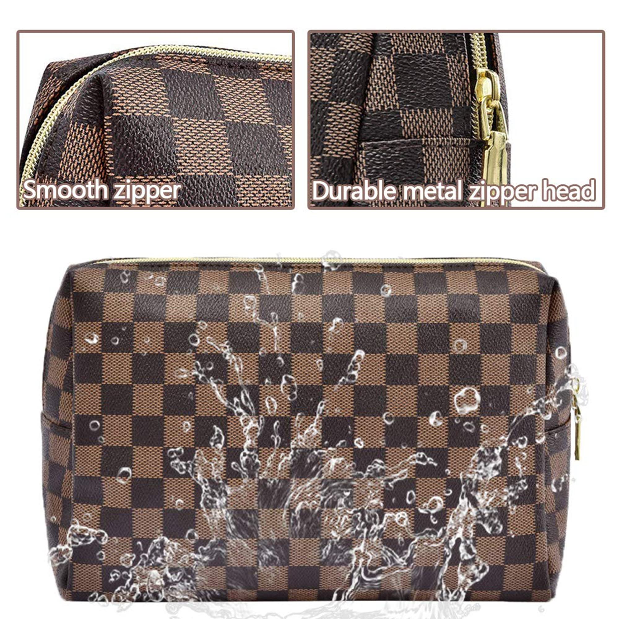 BAGCRAZY Makeup Bag, Cosmetic Bag, Portable Leather Large Checkered Makeup Bag, 2 Pack Large Capacity Travel Cosmetic Bag for Women, Lightweight Design and Waterproof Toiletries Bag Christmas Gifts - Image 3