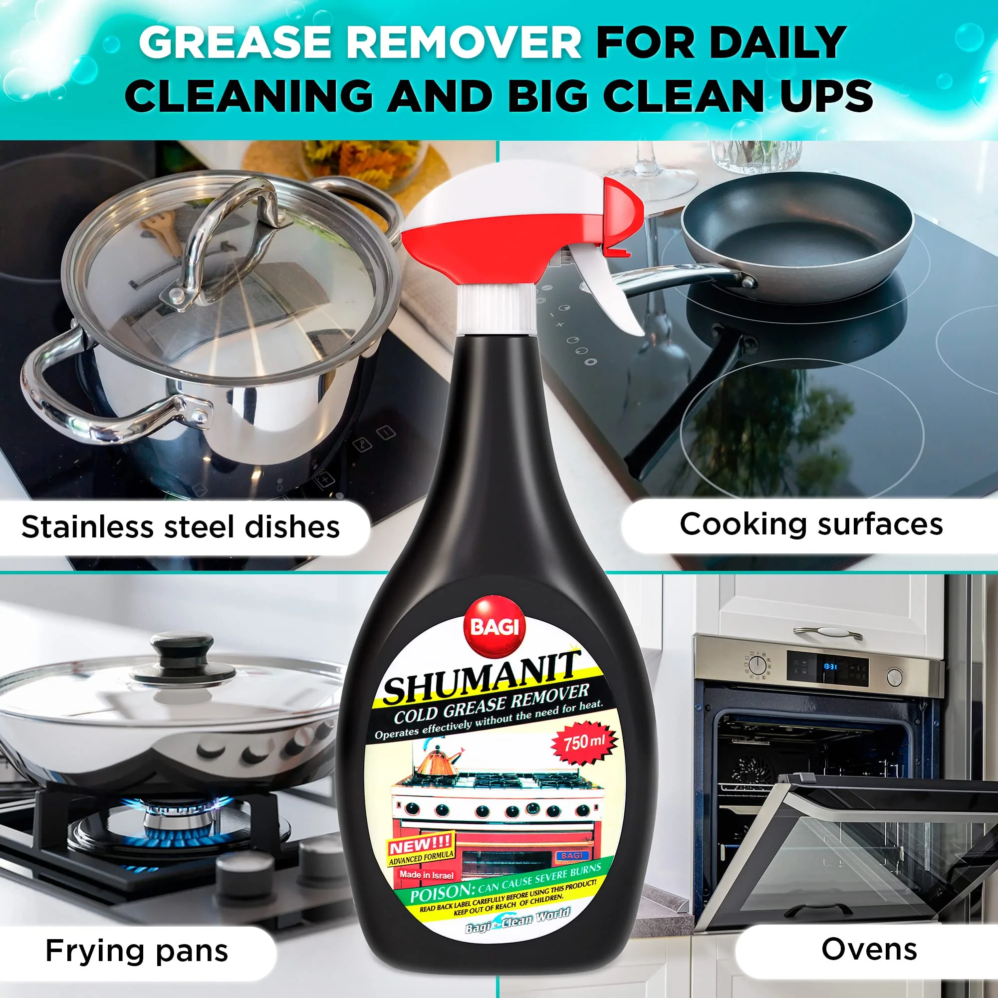 BAGI SHUMANIT - Cold Grease Remover. Spray for The immediate Removal of Stubborn and Burnt fats/Grease - Image 7