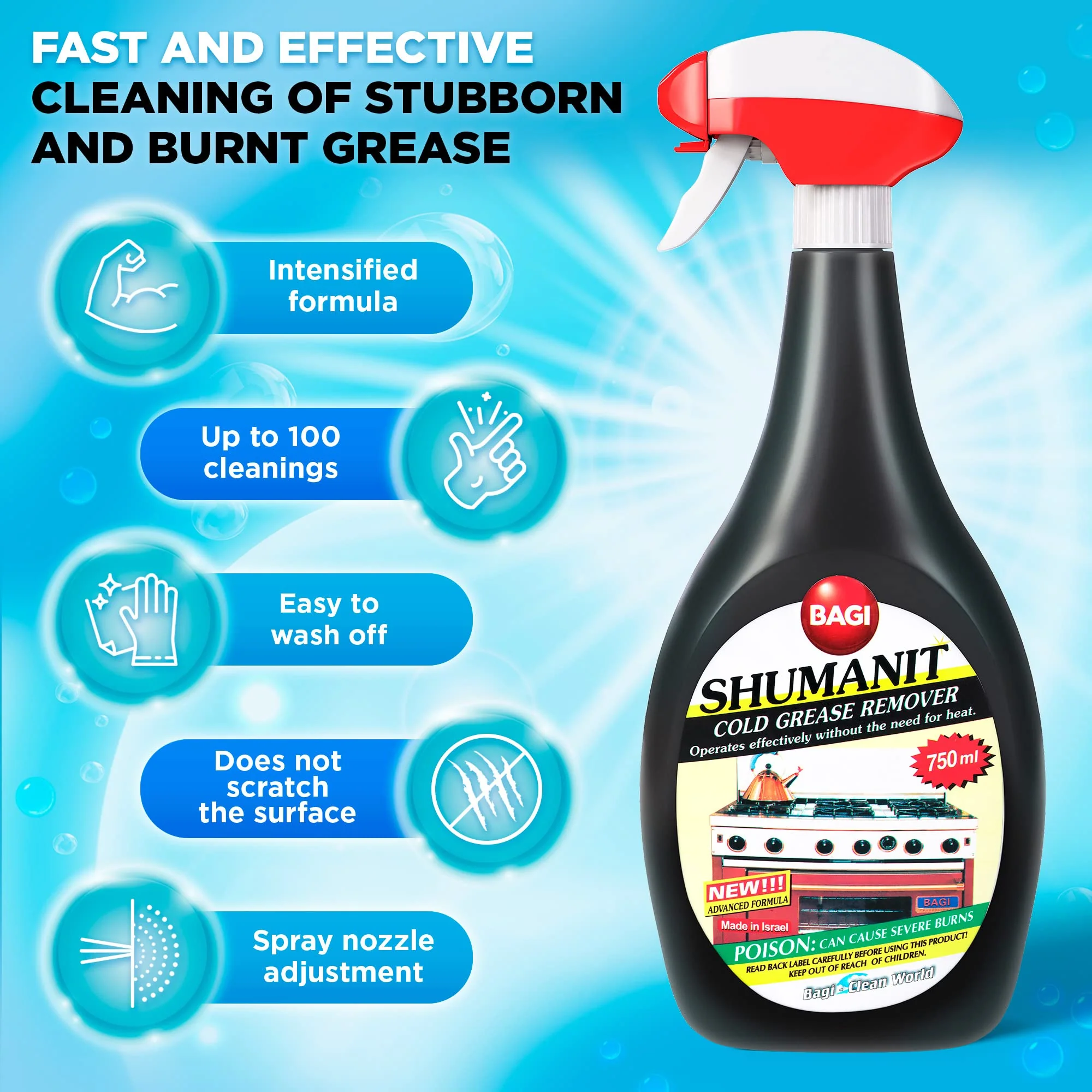 BAGI SHUMANIT - Cold Grease Remover. Spray for The immediate Removal of Stubborn and Burnt fats/Grease - Image 9