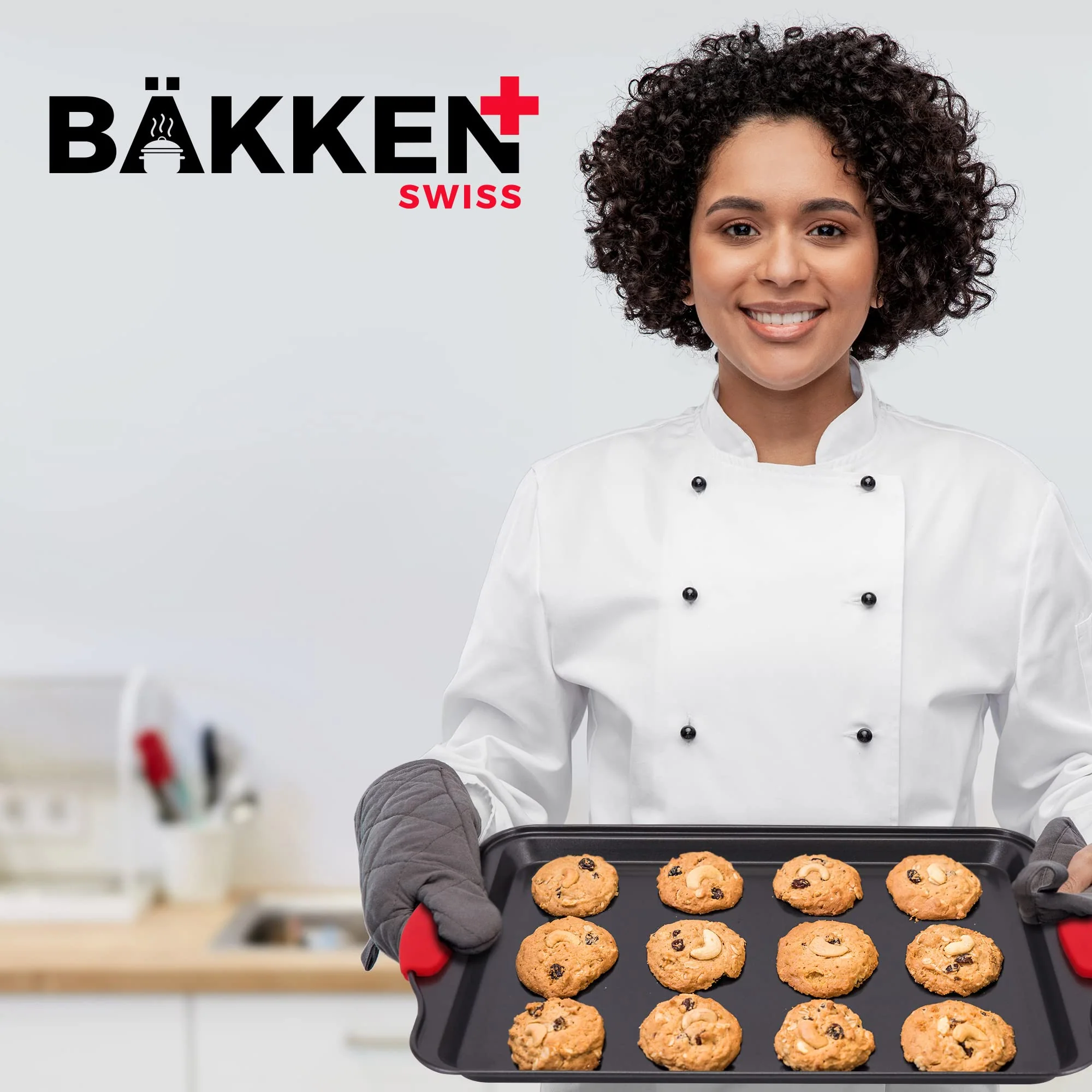 Baking Pan Set – 3 Piece Cookie Sheet – Deluxe Black Non-Stick Carbon Steel – Silicone Handles – Commercial Grade Restaurant Quality – PFOA PFOS and PTFE Free by Bakken - Image 2