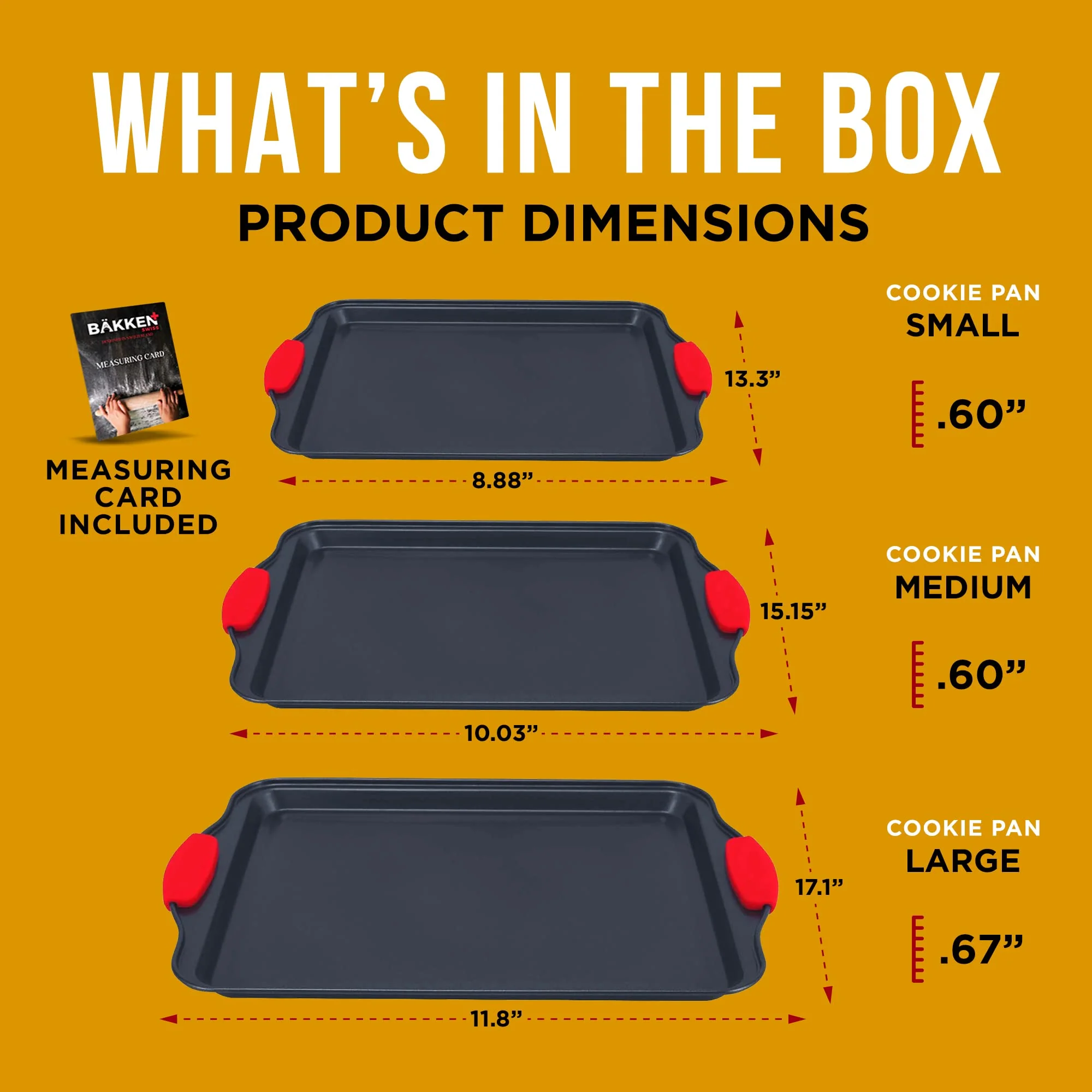 Baking Pan Set – 3 Piece Cookie Sheet – Deluxe Black Non-Stick Carbon Steel – Silicone Handles – Commercial Grade Restaurant Quality – PFOA PFOS and PTFE Free by Bakken - Image 4