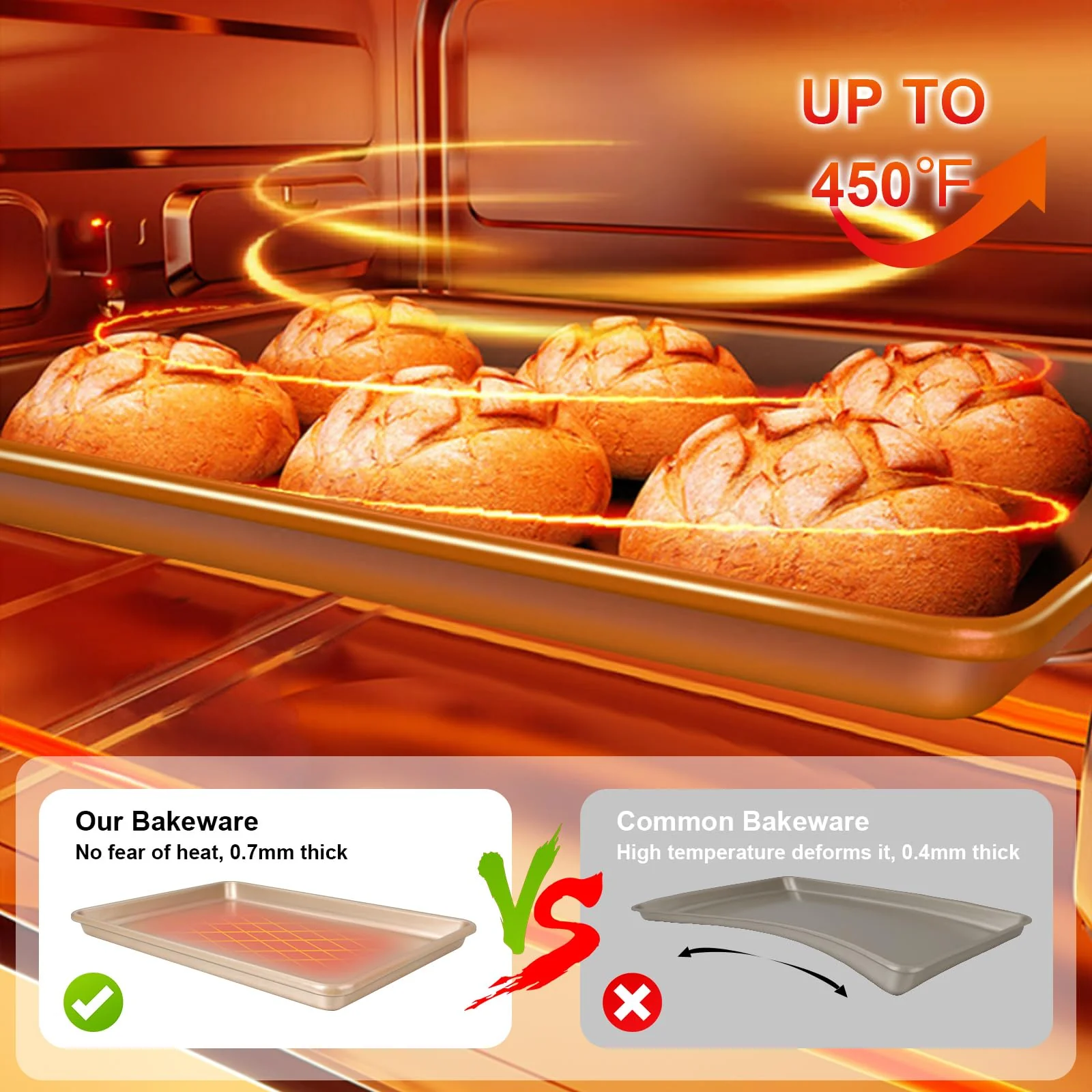 Baking Sheet Pan Set of 3, Commercial Cookie Sheets for Baking, Nonstick Half/Quarter/Jelly Roll Pans Replacement Toaster Oven Tray, Heavy Duty & Easy Clean, Champagne Gold - Image 3