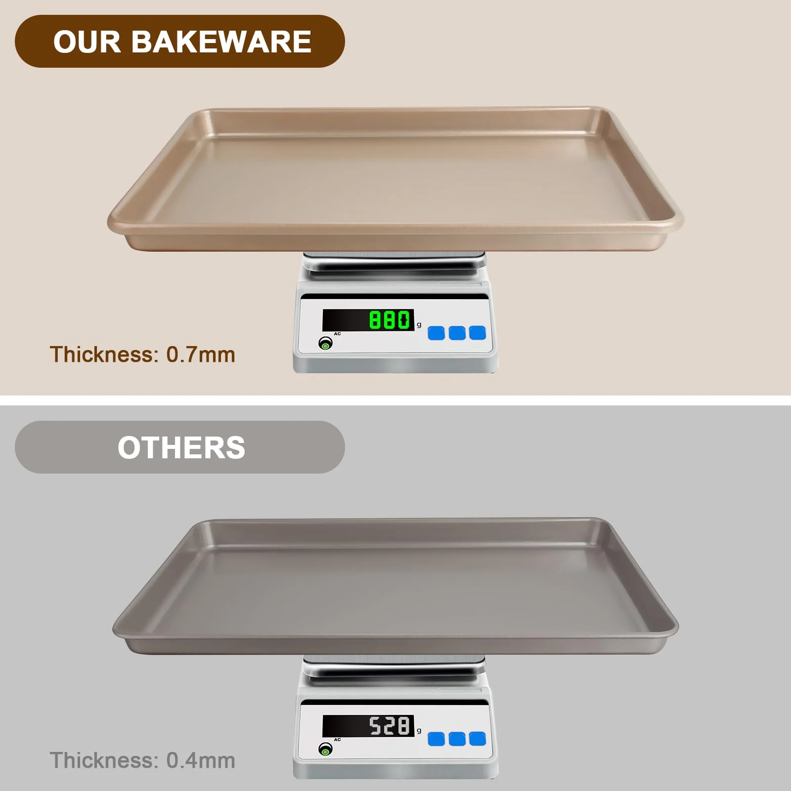 Baking Sheet Pan Set of 3, Commercial Cookie Sheets for Baking, Nonstick Half/Quarter/Jelly Roll Pans Replacement Toaster Oven Tray, Heavy Duty & Easy Clean, Champagne Gold - Image 5