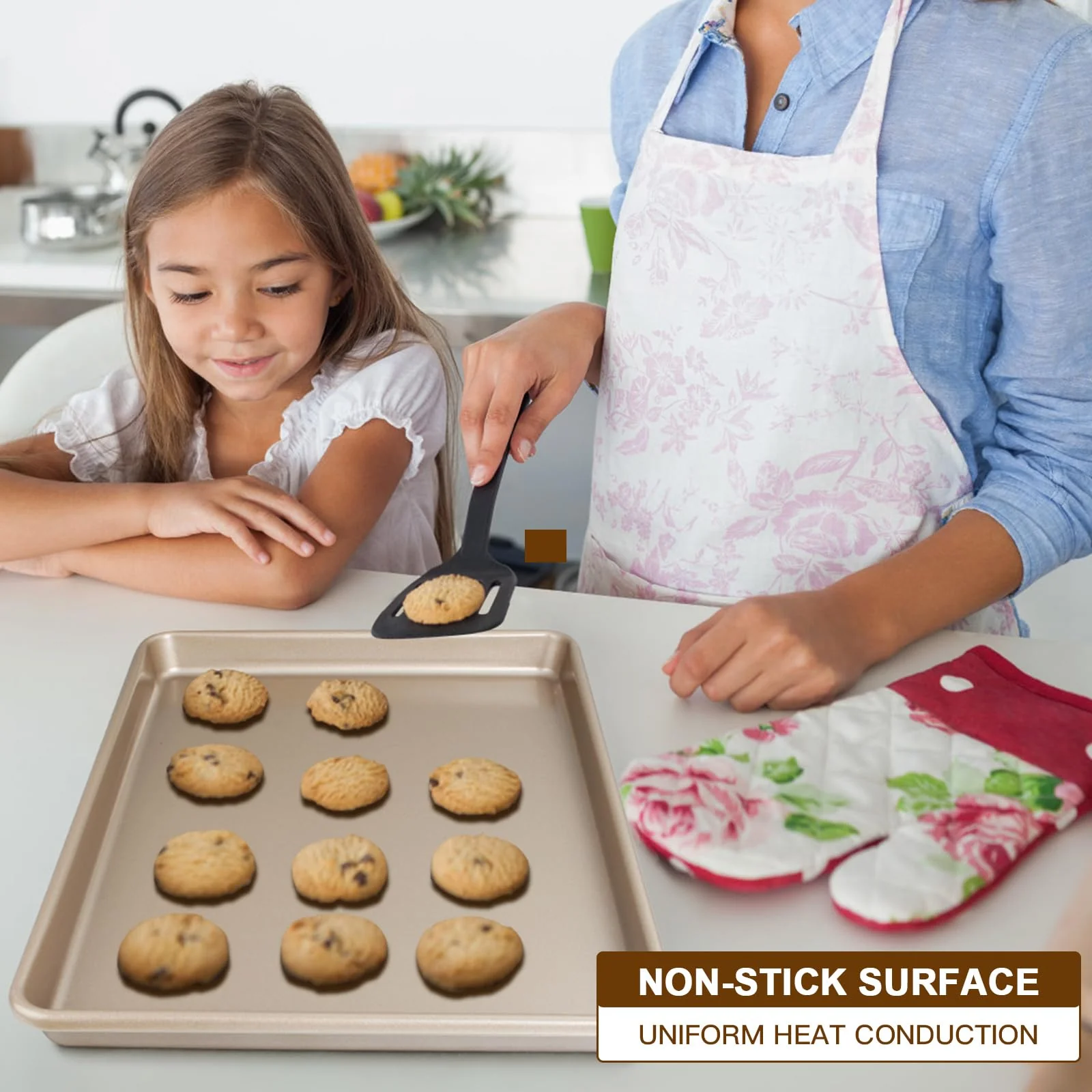 Baking Sheet Pan Set of 3, Commercial Cookie Sheets for Baking, Nonstick Half/Quarter/Jelly Roll Pans Replacement Toaster Oven Tray, Heavy Duty & Easy Clean, Champagne Gold - Image 7