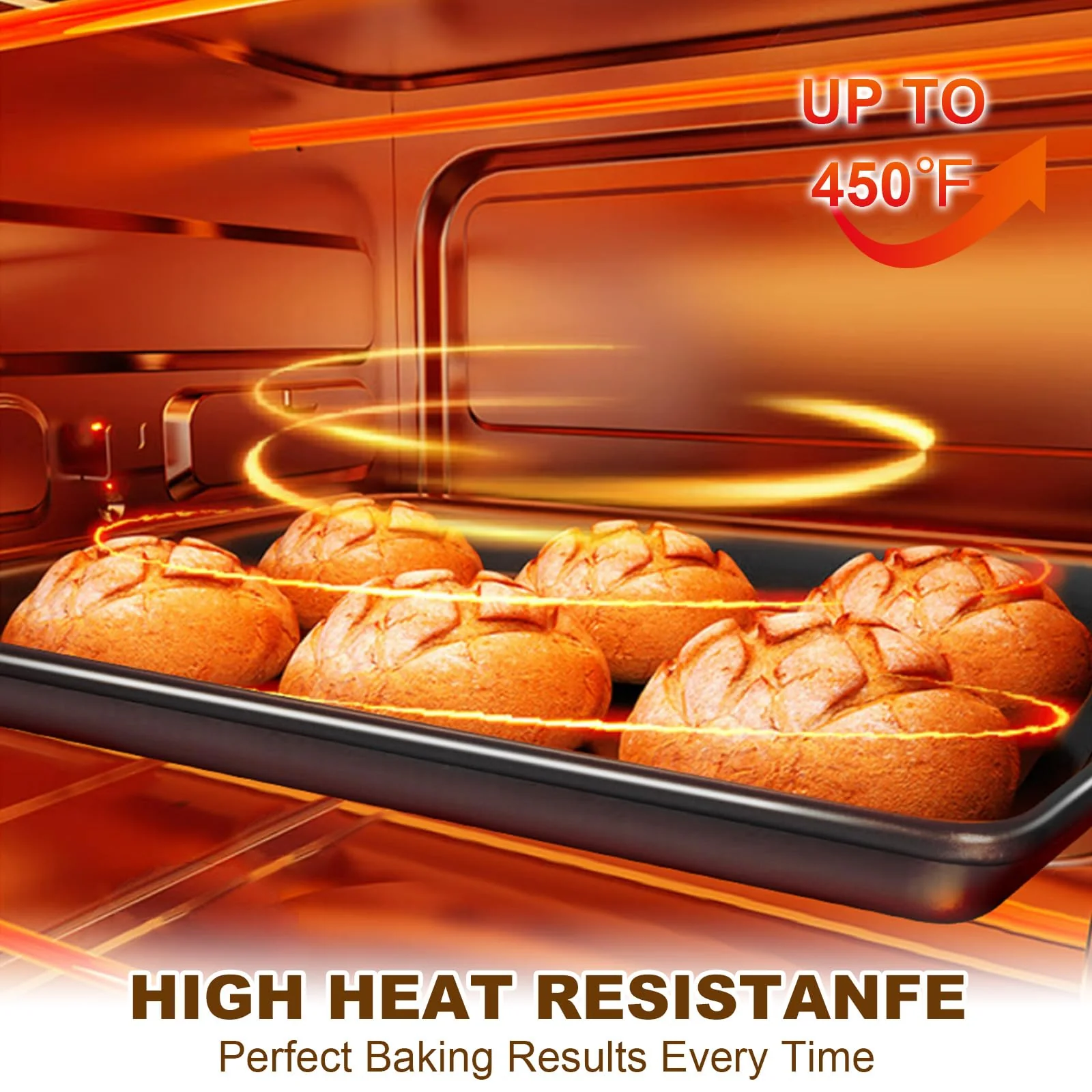 Baking Sheet Pan Set of 3, Commercial Cookie Sheets for Baking, Nonstick Half/Quarter/Jelly Roll Pans Replacement Toaster Oven Tray, Heavy Duty & Easy Clean, Dark Black - Image 3