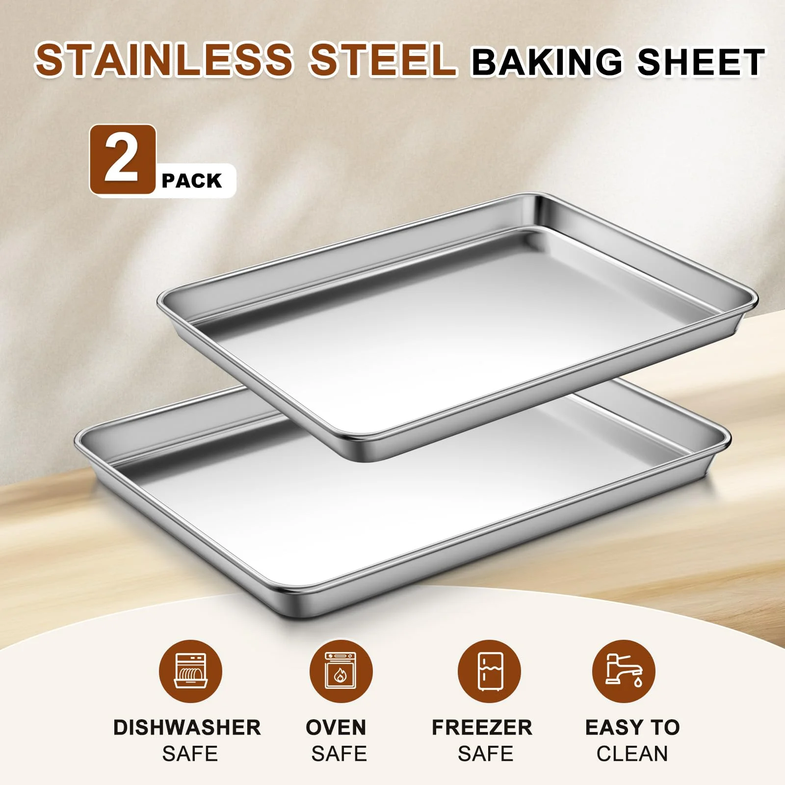 Baking Sheet Set of 2, Commercial Grade Stainless Steel Cookie Sheets for Baking, 17.5''x13'' / 15.7''x12'', Thicker and Firmer Baking Pans Set, Rust & Warp Resistant & Nonstick, Nontoxic & Heavy Duty - Image 5