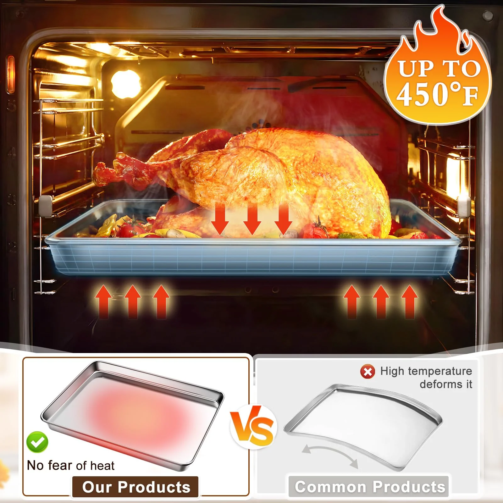 Baking Sheet Set of 2, Commercial Grade Stainless Steel Cookie Sheets for Baking, 17.5''x13'' / 15.7''x12'', Thicker and Firmer Baking Pans Set, Rust & Warp Resistant & Nonstick, Nontoxic & Heavy Duty - Image 6