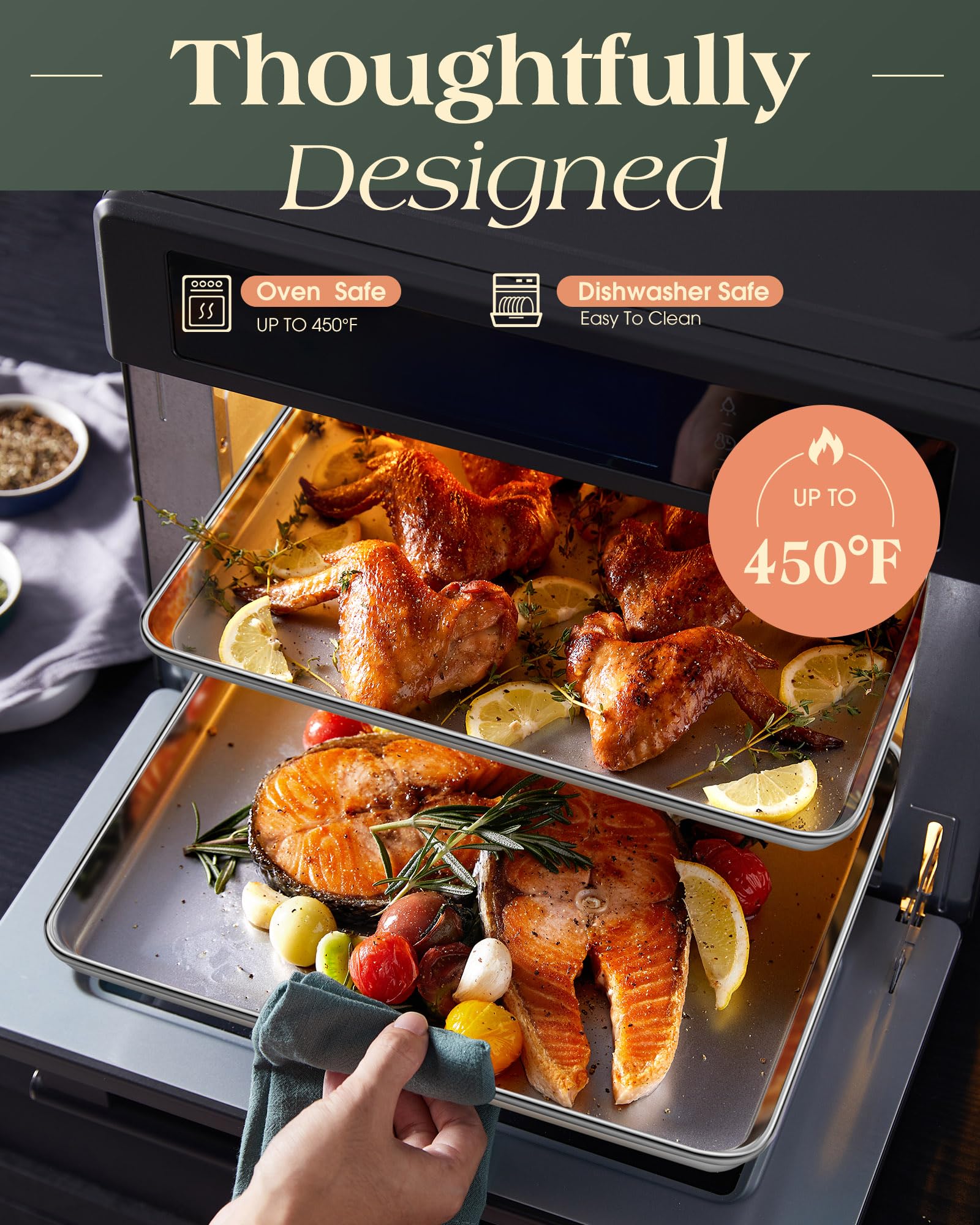 Baking Sheet Set of 2, Commercial Grade Stainless Steel Cookie Sheets for Baking, 18 x 13 Inch Thicker Large Baking Pans Oven Tray, Warp Resistant Nonstick Half Sheet Pan, Nontoxic & Heavy Duty - Image 5
