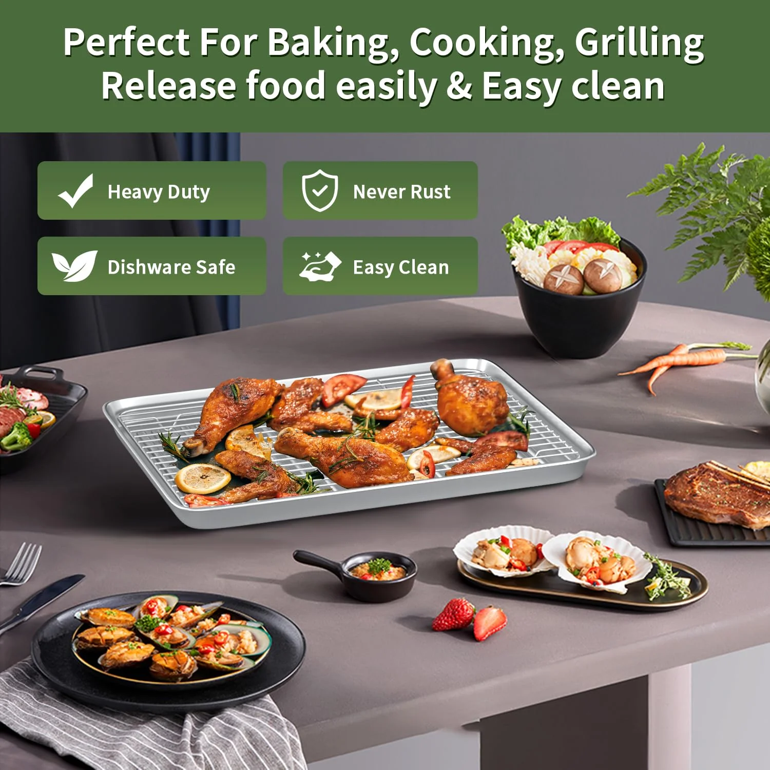 Baking Sheet with Wire Rack Set: 3 Baking Pans + 3 Cooling Racks for Cooking and Baking - Stainless Steel Nonstick Bacon Pans for Oven, Warp Resistant & Heavy Duty & Rust Free - Image 2