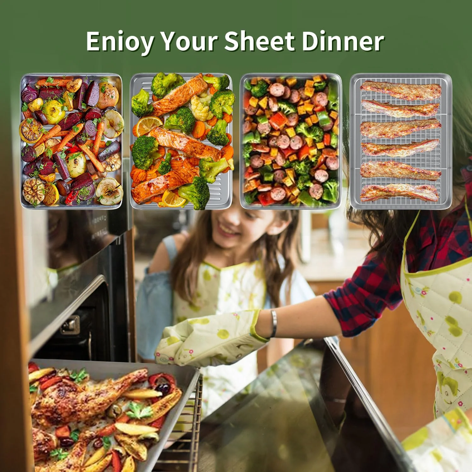 Baking Sheet with Wire Rack Set: 3 Baking Pans + 3 Cooling Racks for Cooking and Baking - Stainless Steel Nonstick Bacon Pans for Oven, Warp Resistant & Heavy Duty & Rust Free - Image 3