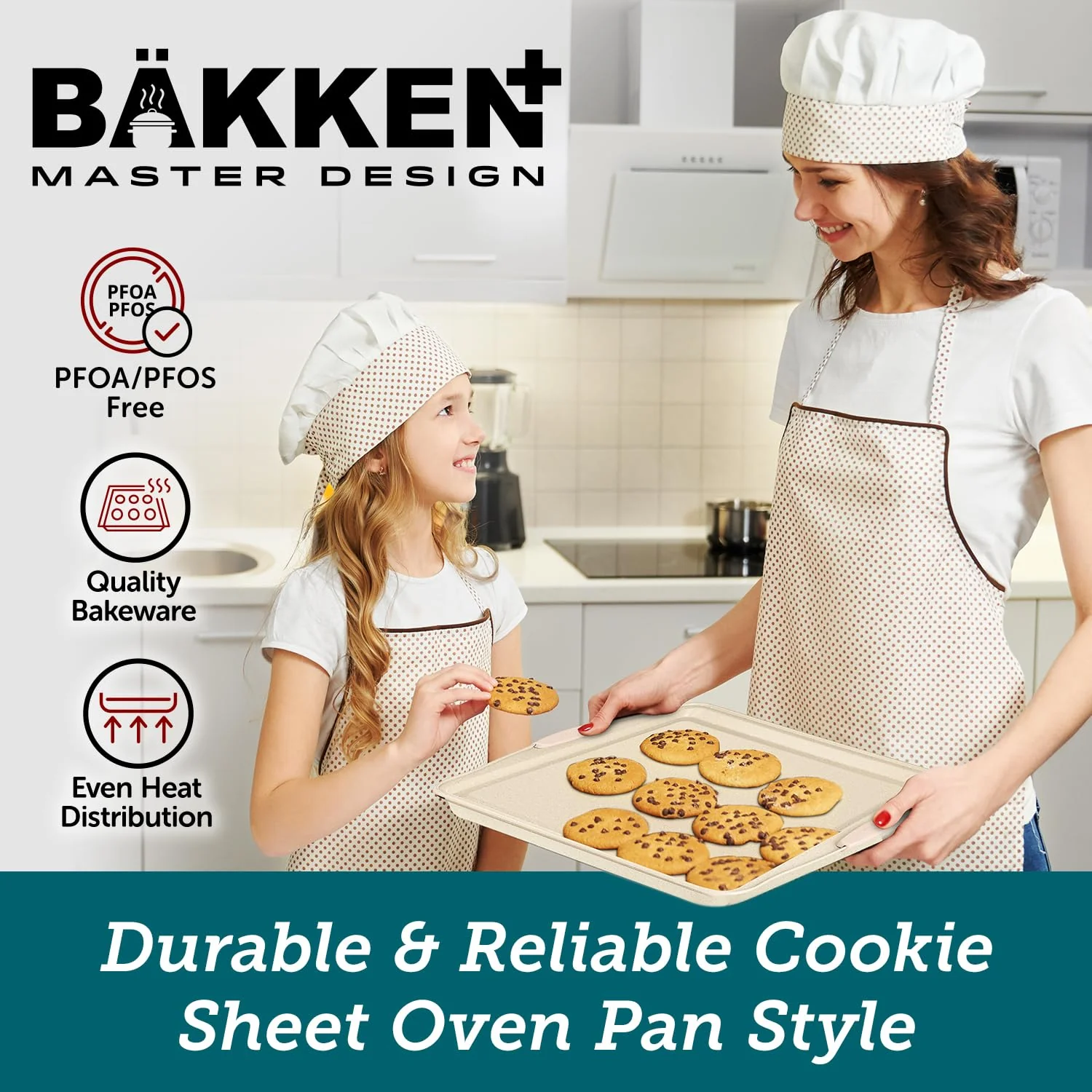 BAKKEN Cookie Sheets for Baking Nonstick Set - 3-Piece Stackable Carbon Steel Baking Sheet Pans Set with Silicone Handles, Non Toxic Cookie Sheets for Baking Bakeware Set - White Marble - Image 2