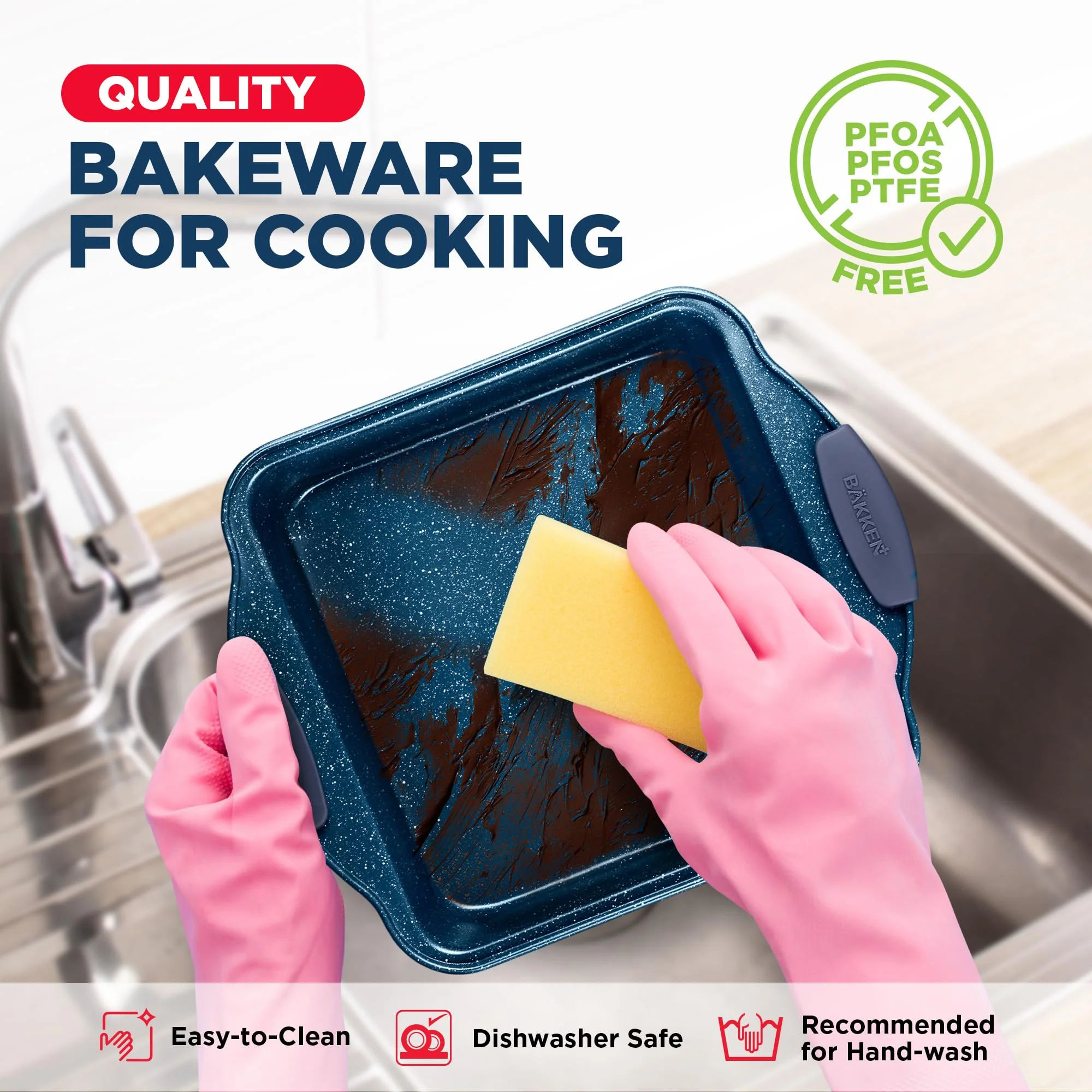 BAKKEN Kitchen Baking Pan Set - Nonstick Coating, Carbon Steel Bakeware Sets with Blue Silicone Handles, Baking Kitchen Essentials, PFOA, PFOS, PTFE Free, Oven Safe Tray (Up To 450° F), Set of 18 - Image 2