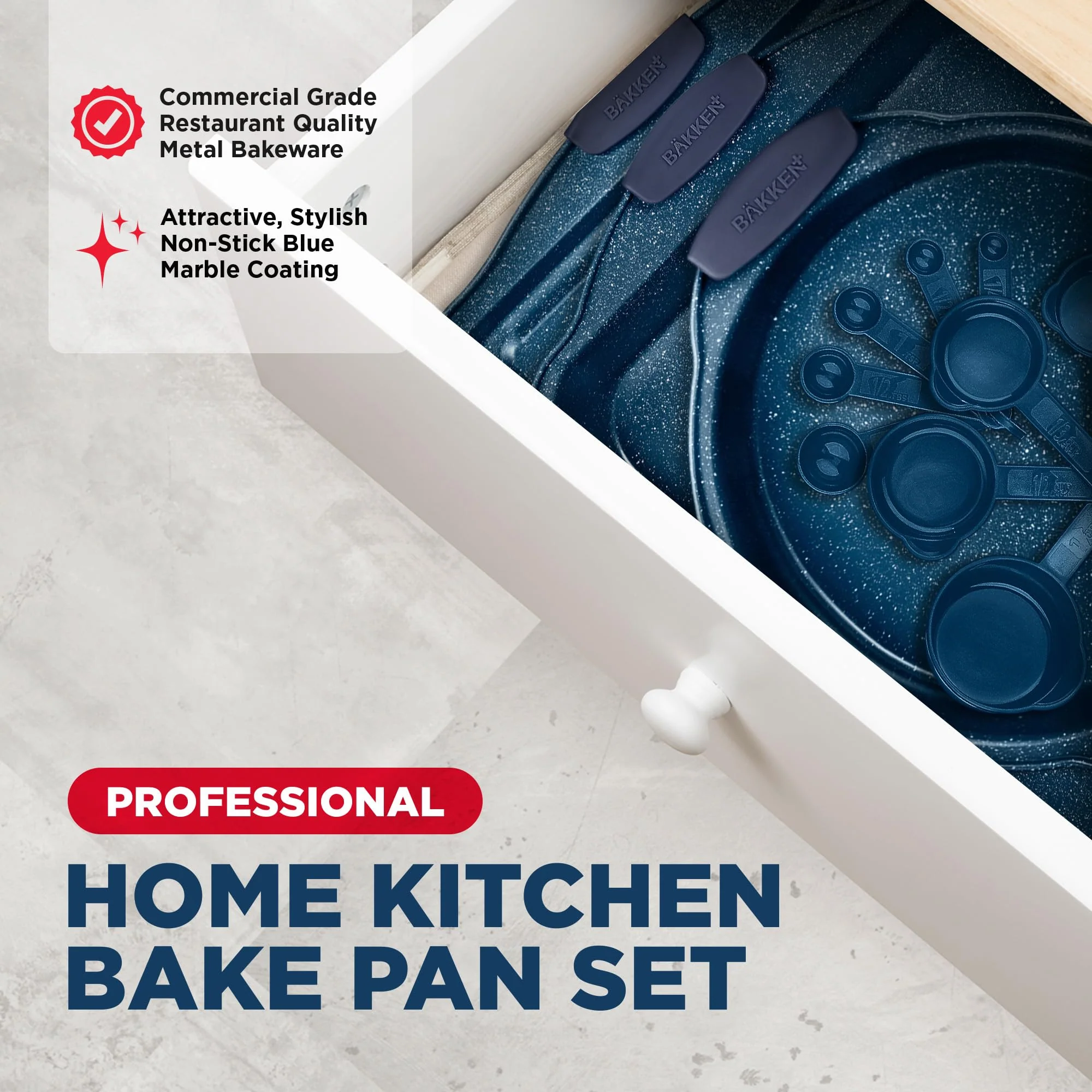 BAKKEN Kitchen Baking Pan Set - Nonstick Coating, Carbon Steel Bakeware Sets with Blue Silicone Handles, Baking Kitchen Essentials, PFOA, PFOS, PTFE Free, Oven Safe Tray (Up To 450° F), Set of 18 - Image 5