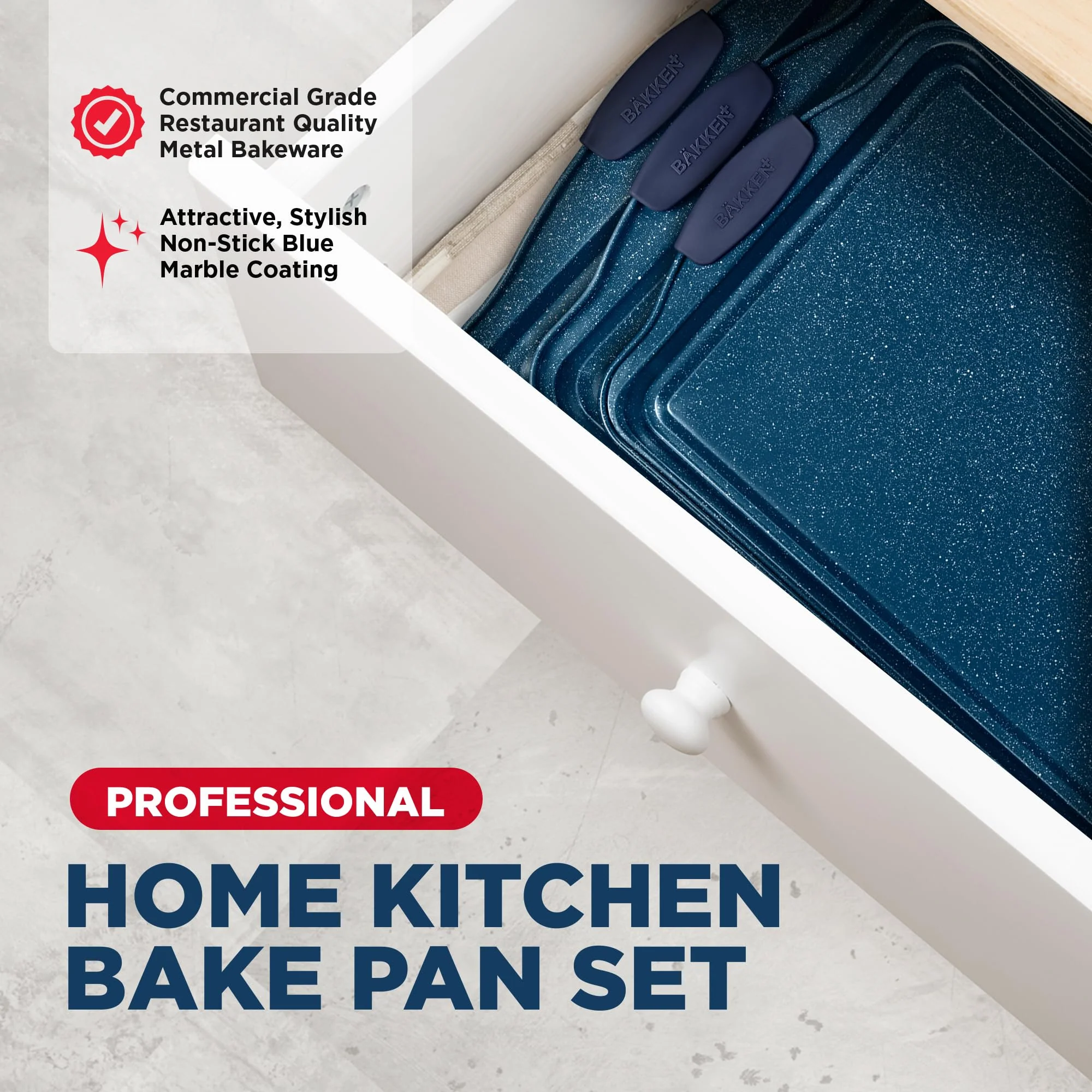 BAKKEN Kitchen Baking Pan Set - Nonstick Coating, Carbon Steel Bakeware Sets with Blue Silicone Handles, Baking Kitchen Essentials, PFOA, PFOS, PTFE Free, Oven Safe Tray (Up To 450° F), Set of 3 - Image 5