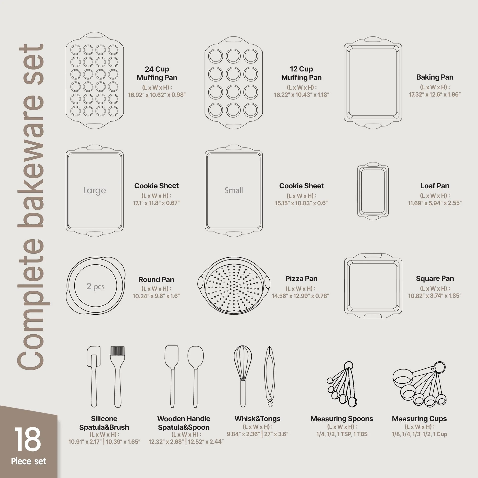 BAKKEN Kitchen Baking Pan Set - Nonstick Coating, Carbon Steel Bakeware Sets with Red Silicone Handles, Baking Kitchen Essentials, PFOA, PFOS, PTFE Free, Oven Safe Tray (Up To 450° F), Set of 18 - Image 7