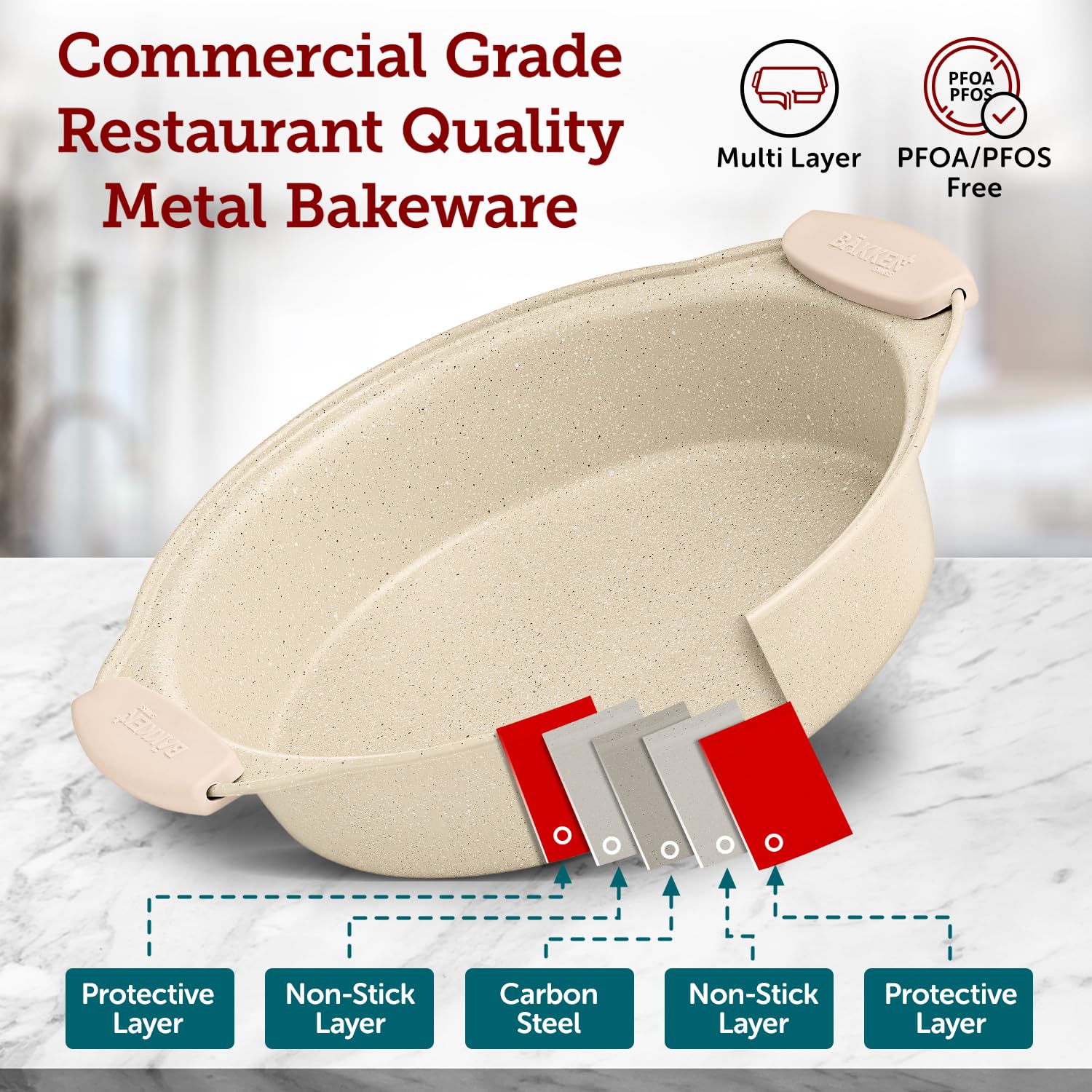 BAKKENMASTER Deluxe 8-Piece Carbon Steel Bakeware Set - Nonstick White Marble Coating, Silicone Handles - Professional Quality Kitchen Oven Baking Pans - Image 4