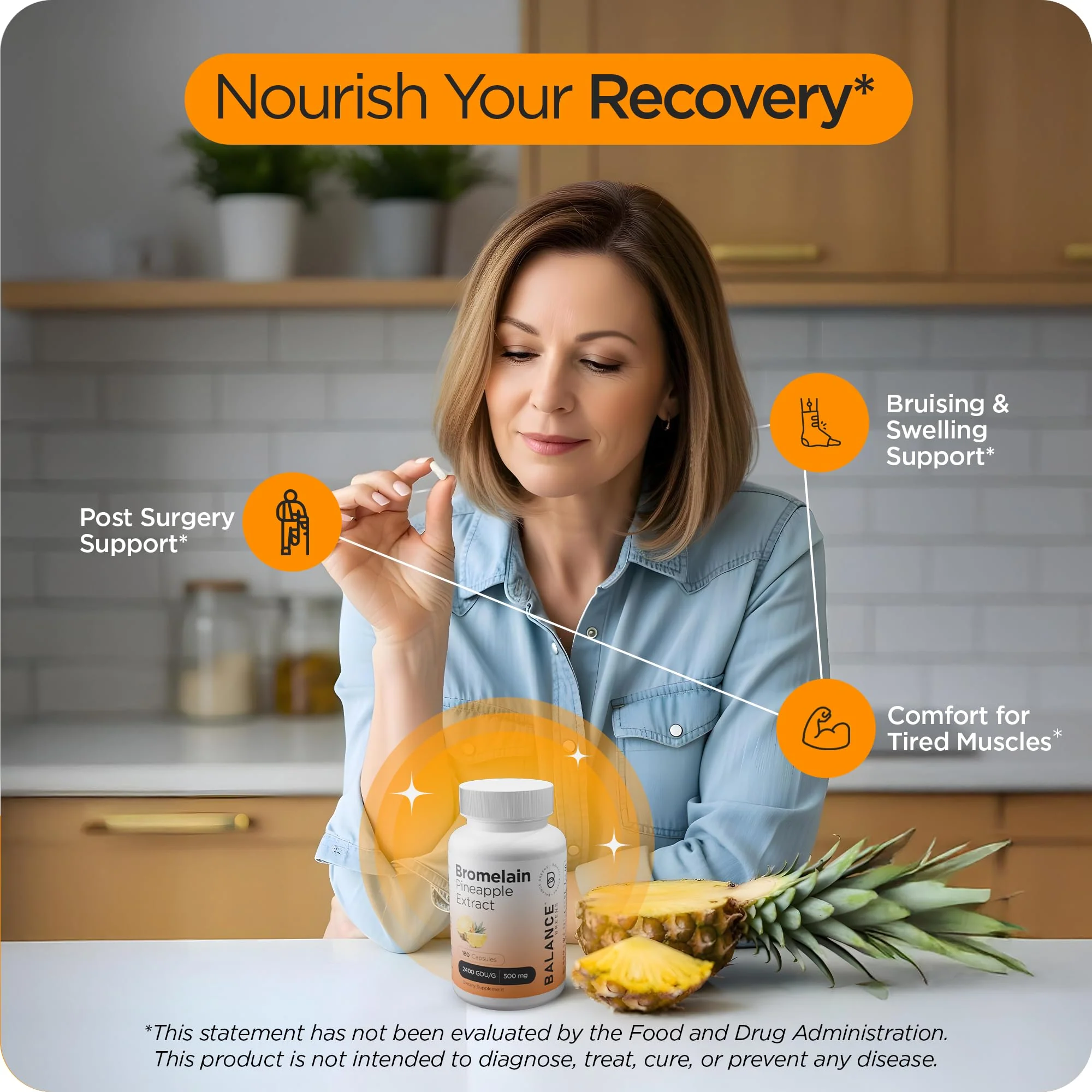 Balancebreens Bromelain 500mg Veggie Capsules – 2400 GDU Pineapple Extract Supplement for Joint Support, Natural Swelling Support, and Healthy Digestion – 180 Capsules Made in USA - Image 6