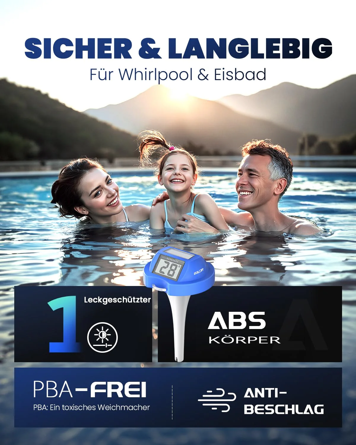 BALDR Pool Thermometer Floating Easy Read, Solar Digital Pool Thermometer with Dual Large Screens, IPX7 Water Temperature Gauge for Inground Above Ground Pools & Spas (Darkblue) - Image 4