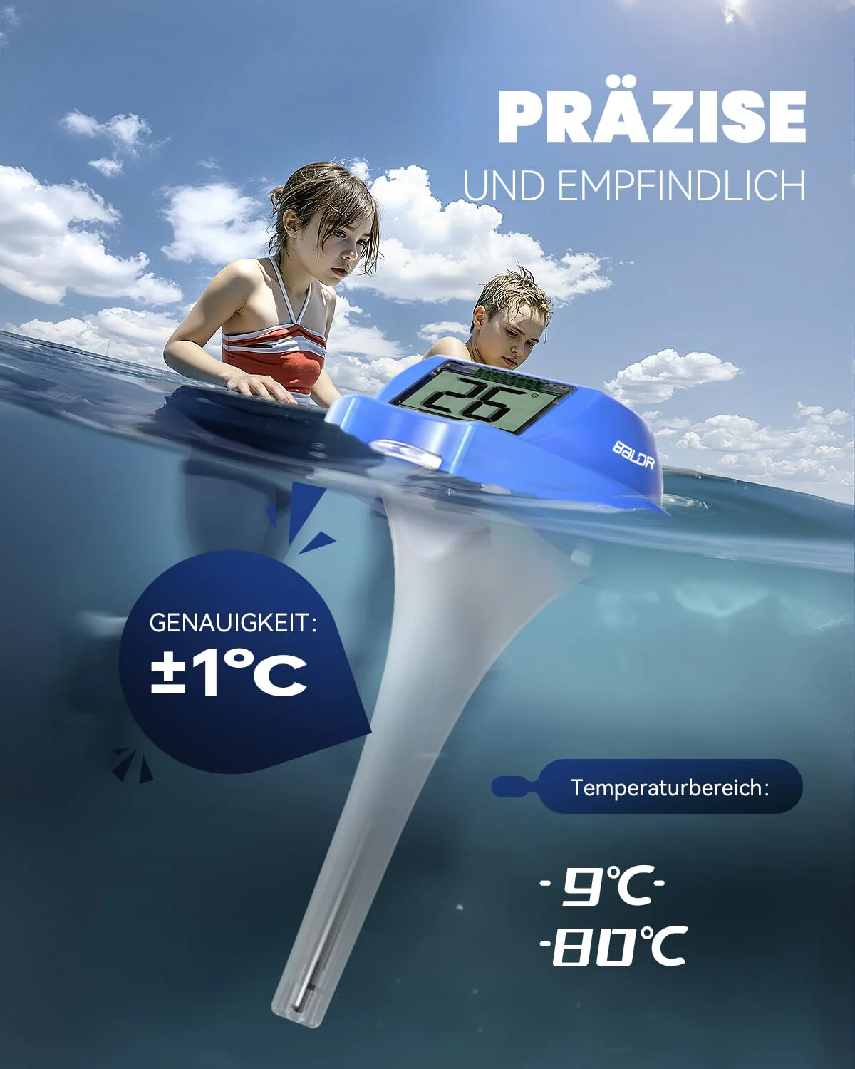 BALDR Pool Thermometer Floating Easy Read, Solar Digital Pool Thermometer with Dual Large Screens, IPX7 Water Temperature Gauge for Inground Above Ground Pools & Spas (Darkblue) - Image 5