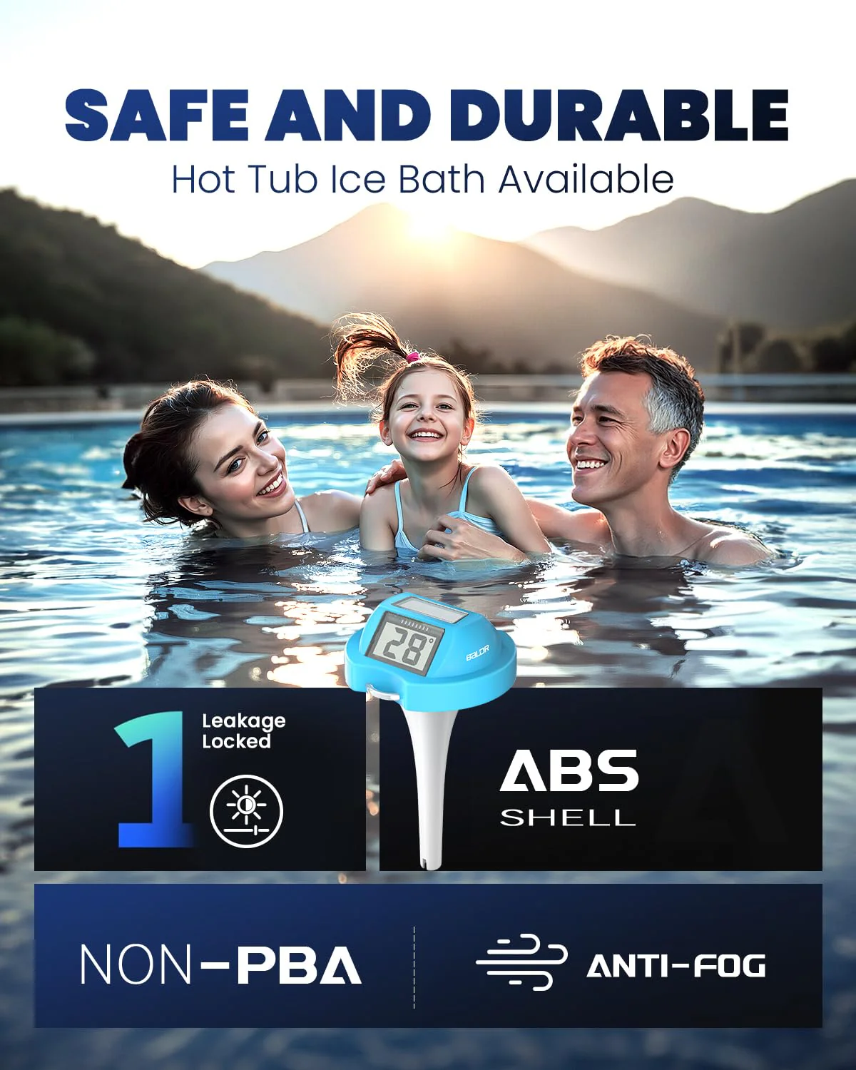 BALDR Pool Thermometer Floating Easy Read, Solar Digital Pool Thermometer with Dual Large Screens, IPX7 Water Temperature Gauge for Inground Above Ground Pools & Spas (Light Blue) - Image 3