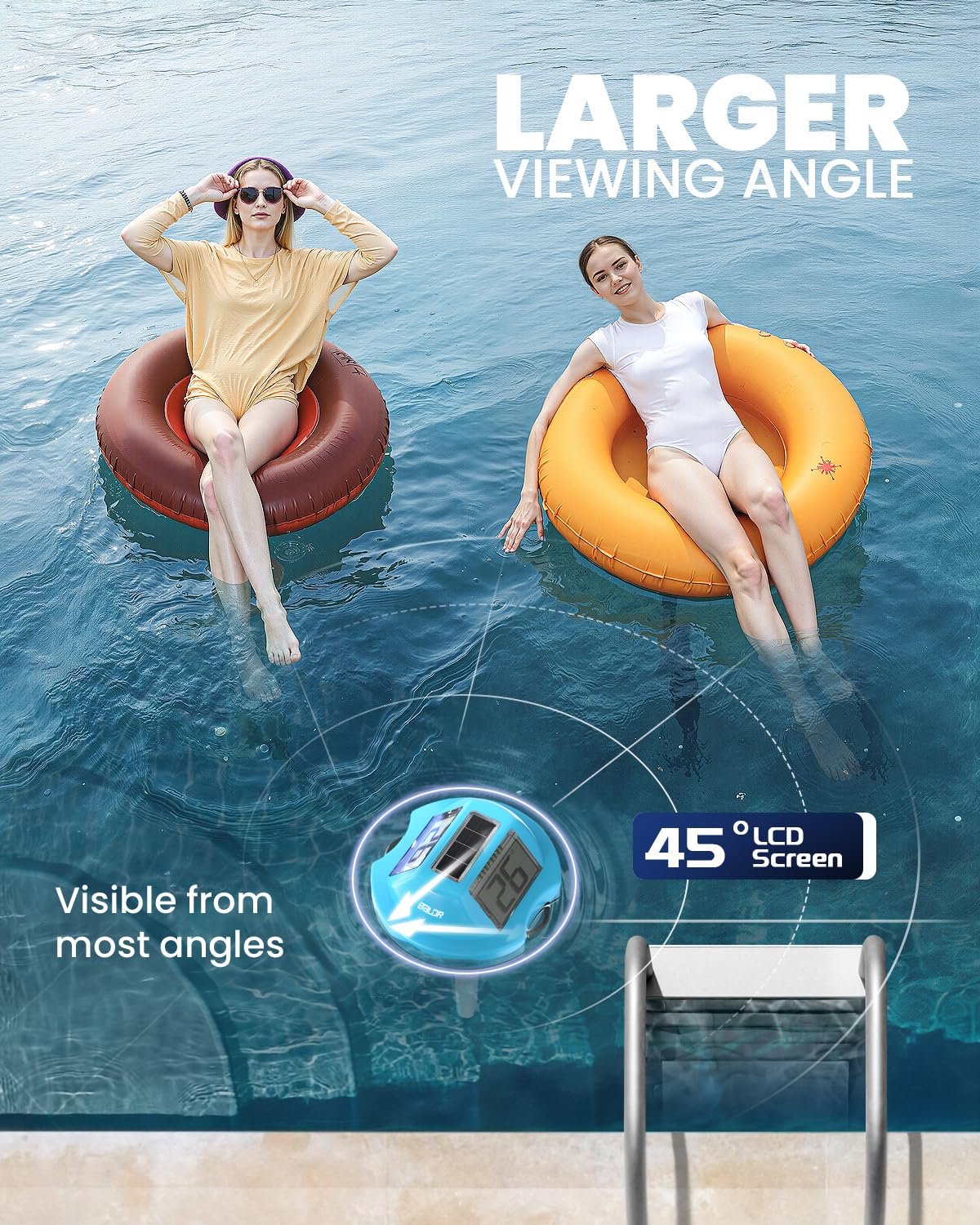 BALDR Pool Thermometer Floating Easy Read, Solar Digital Pool Thermometer with Dual Large Screens, IPX7 Water Temperature Gauge for Inground Above Ground Pools & Spas (Light Blue) - Image 6