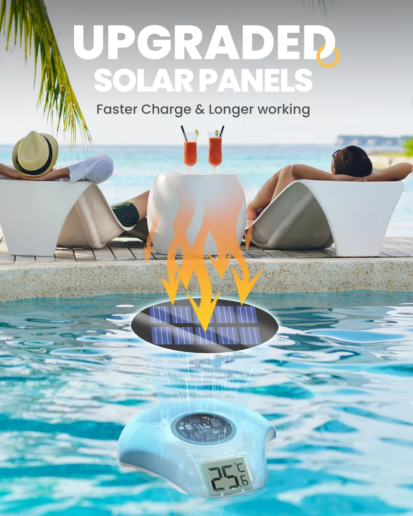 BALDR Pool Thermometer Floating Easy Read, Solar powerd with LCD Large Digital Display, IPX-8 Waterproof Swimming Pool Thermometer, Say Goodbye to Battery Replacement, Gauge for Ice Bath, Hot Tubs - Image 6