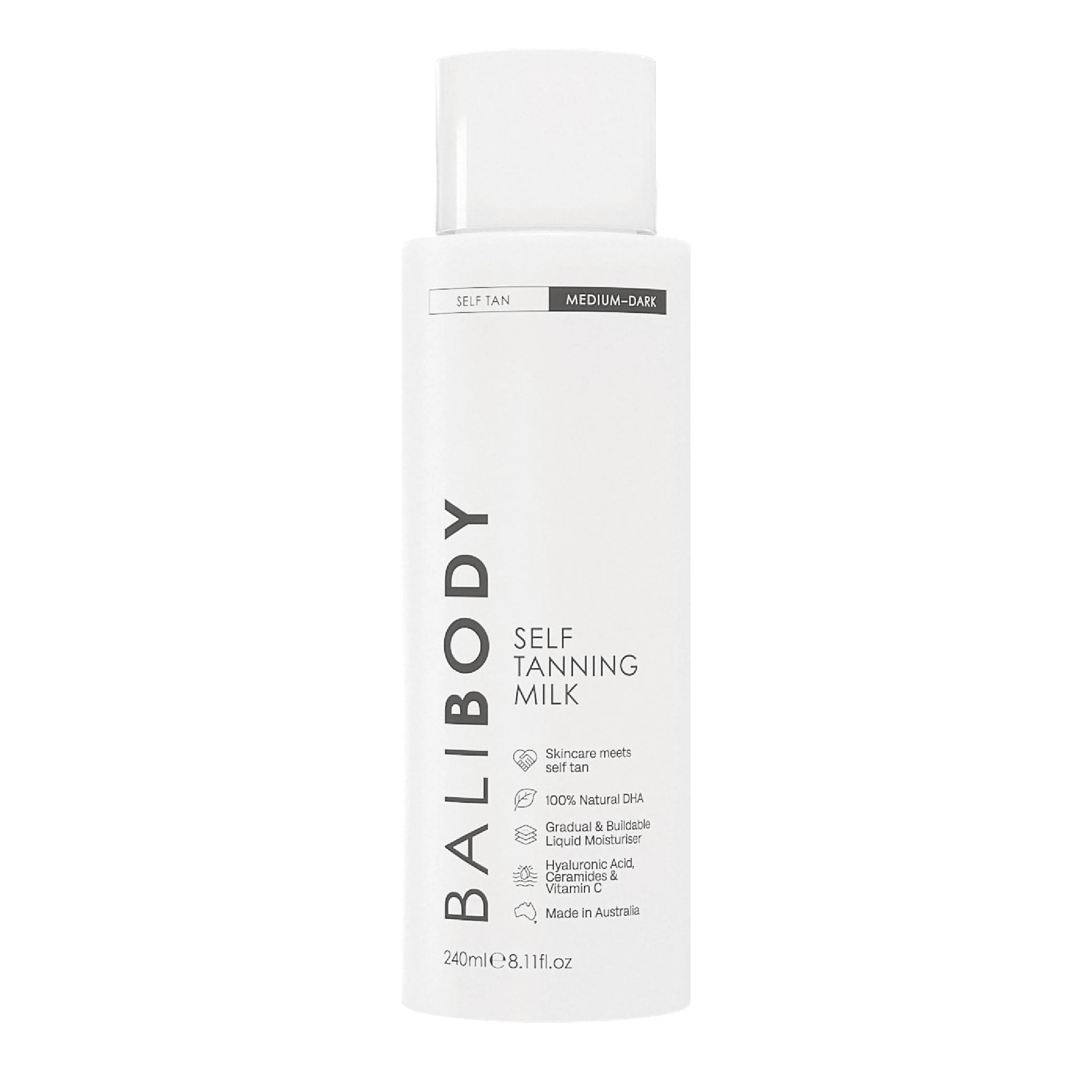 Bali Body Self Tan Milk, Buildable Long-Lasting Gradual Tanning Lotion & Vegan Self Tanner, Lightweight Hydrating Formula, Streak-Free Natural Glow, Cruelty-Free Australian Made, 240ml/8.1 fl oz