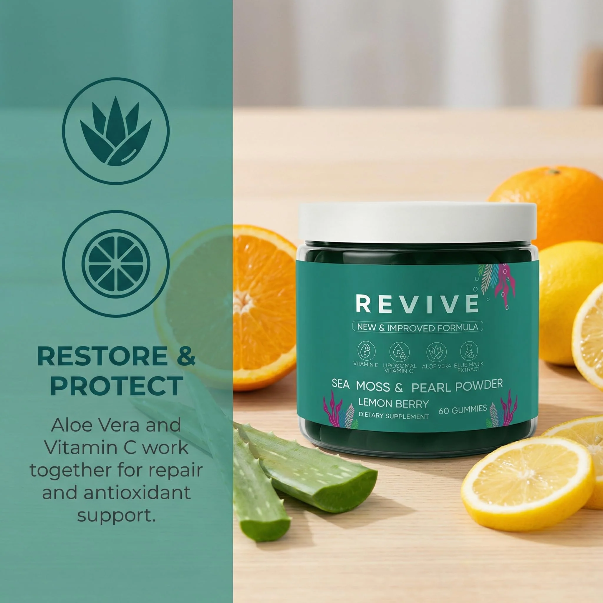 Balmbare Revive Gummies for Hair Loss - Sea Moss Gummies with Vitamin C, Vitamin E, Aloe Vera, Pearl Powder Supports Faster Hair Growth, Stronger Nails, Healthy Skin, Extra Strength - 60 Count - Image 3