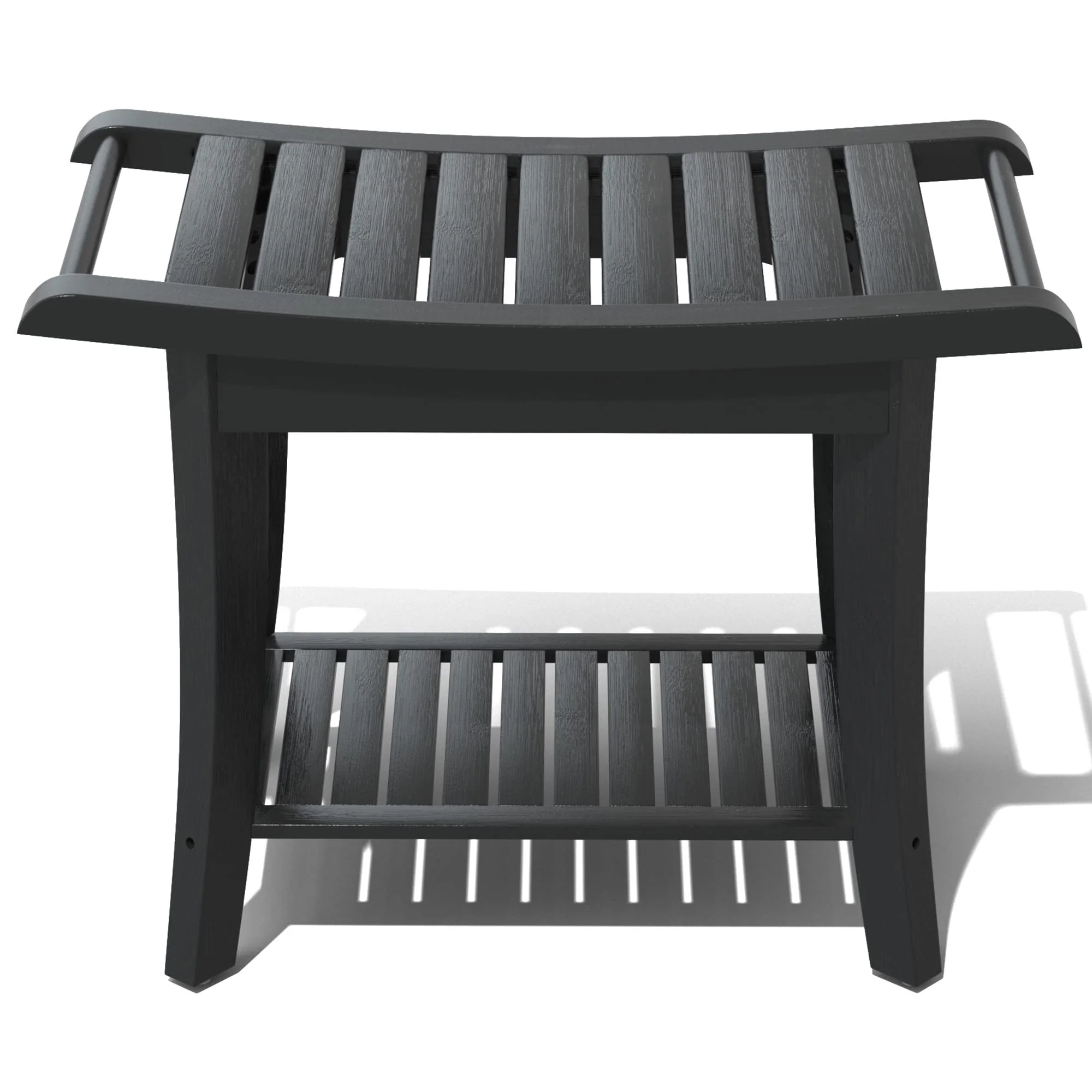 Bamboo Shower Stool Bench Waterproof with Storage Shelf for Shaving Legs or Spa Bath Seat in Bathroom & Inside Shower for Adults Seniors Elderly (24 x 13.4 x 18.5 inches+Black) - Image 2