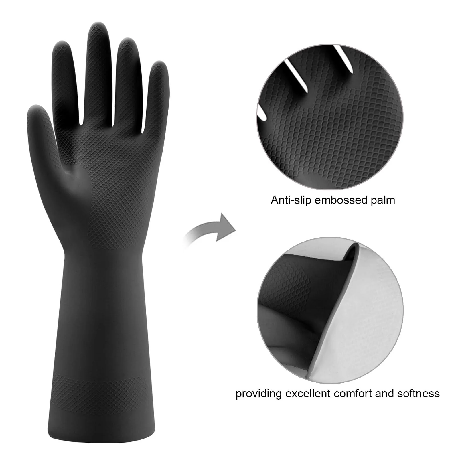 Bamllum 4 Pairs Rubber Kitchen Dishwashing Gloves - Reusable Household Cleaning Gloves for Washing Dishes and Cleaning Tasks, Flexible Long-lasting and Non-Slip (Medium, Black) (Pack of 2) - Image 7