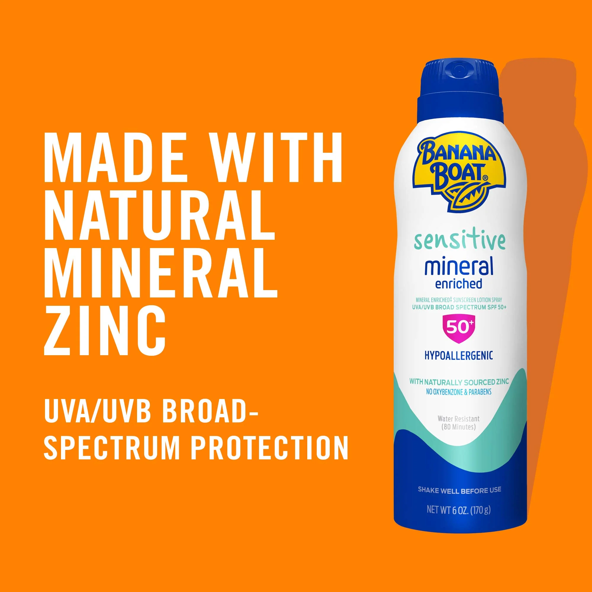 Banana Boat Mineral Enriched Sunscreen, Sensitive Skin, Broad Spectrum Spray, SPF 50, 6oz. - Twin Pack - Image 5