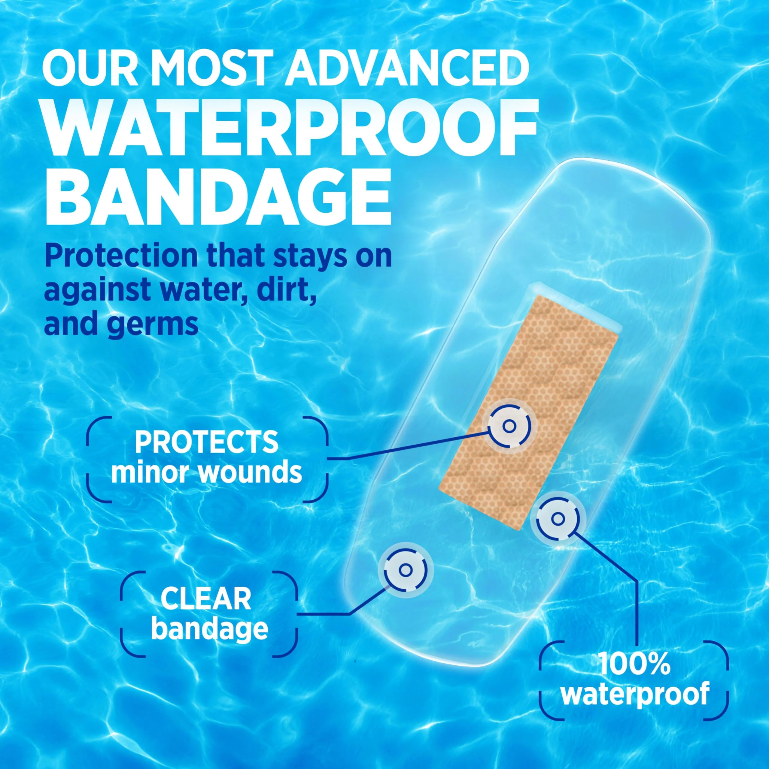 BAND-AID Brand Waterproof Clear Spot Adhesive Square Bandages, Individually Wrapped Small Spot Bandages for Wound Care for Minor Cuts & Scrapes, Waterproof, One Size, 50 ct - Image 2