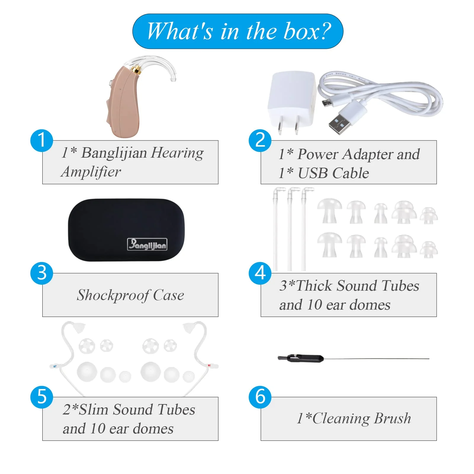 Banglijian Hearing Aid Rechargeable Hearing Amplifier, Digital Noise Cancelling to Aid and Assist Hearing, for Adults and Seniors, Latest Upgrade (One Unit, Preassembled with Left Slim Tube)