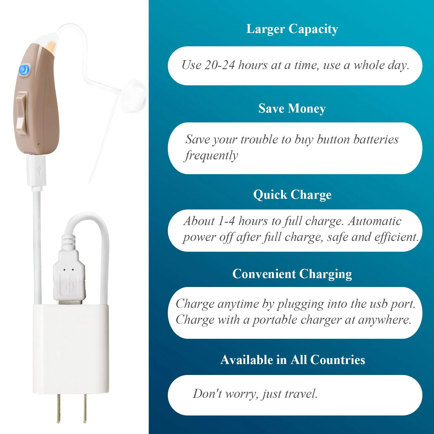 Banglijian Hearing Aid Rechargeable Hearing Amplifier, Digital Noise Cancelling to Aid and Assist Hearing, for Adults and Seniors, Latest Upgrade (One Unit, Preassembled with Left Slim Tube) - Image 4