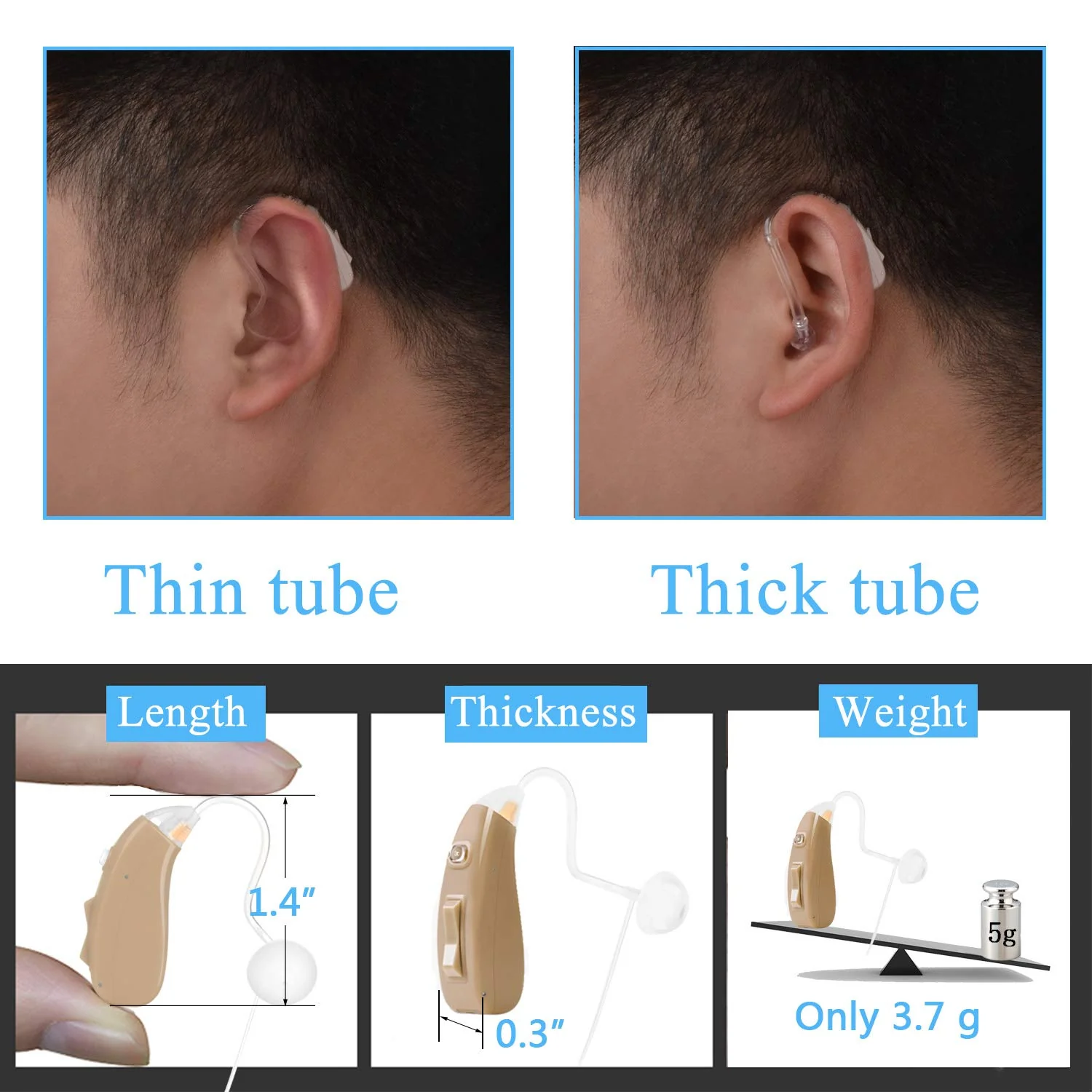 Banglijian Hearing Aid Rechargeable Hearing Amplifier, Digital Noise Cancelling to Aid and Assist Hearing, for Adults and Seniors, Latest Upgrade (One Unit, Preassembled with Left Slim Tube) - Image 7
