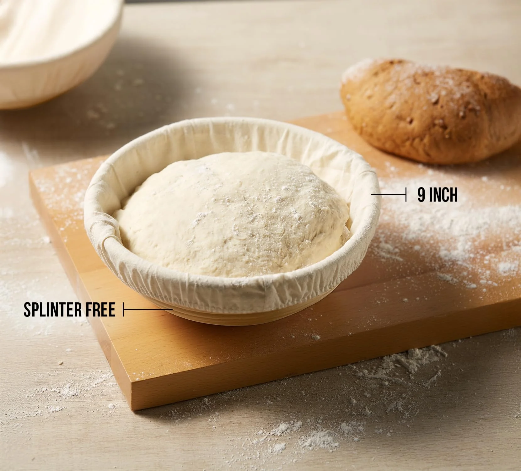 Banneton Bread Proofing Basket, Kook, Sourdough Proofing Bread Basket, Bread Banneton Proofing, Artisan Sourdough Making Baskets, 9 Inch Rattan Baskets and Cloth Liners, Set of 2, Round - Image 5
