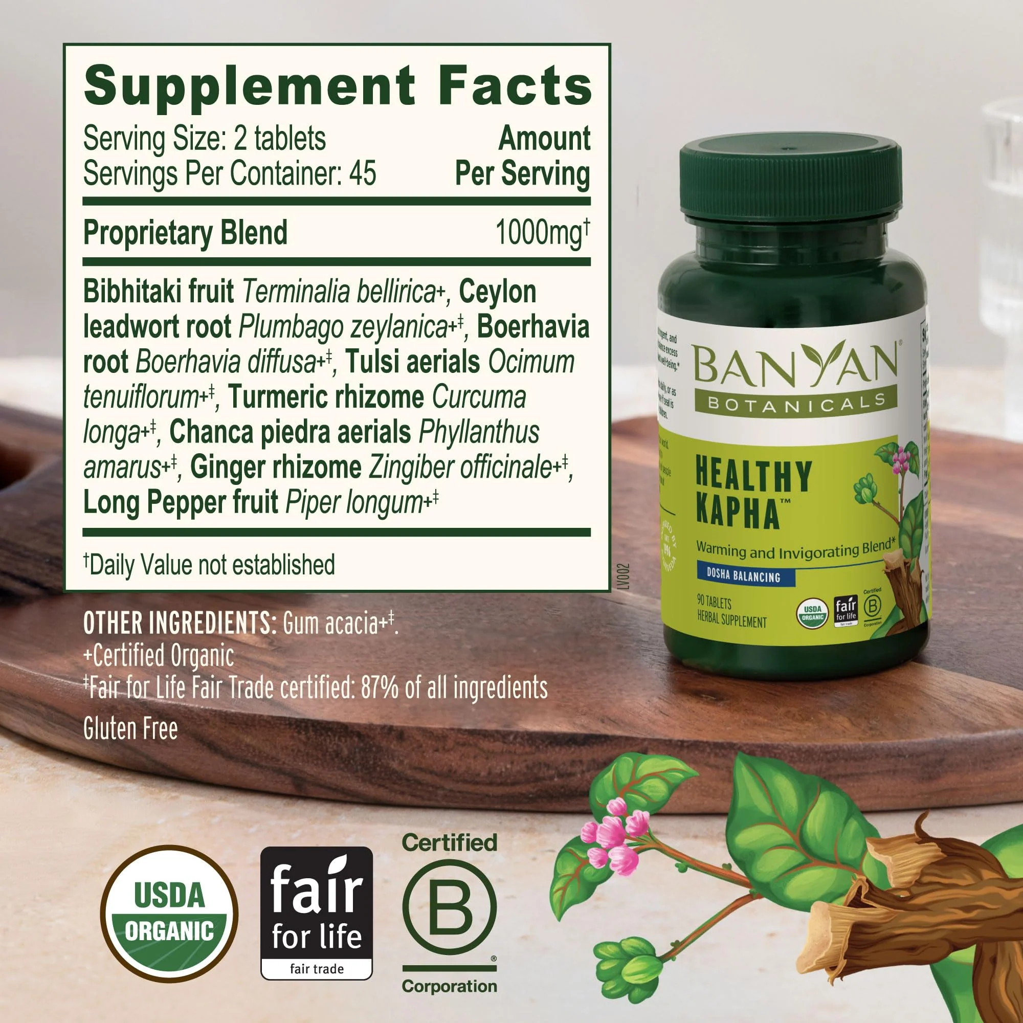 Banyan Botanicals Organic Healthy Kapha – Warming & Invigorating Herbal Supplement – Supports Systemic Movement, Physical Energy & Circulation – 90 Tablets – USDA Organic - Image 3