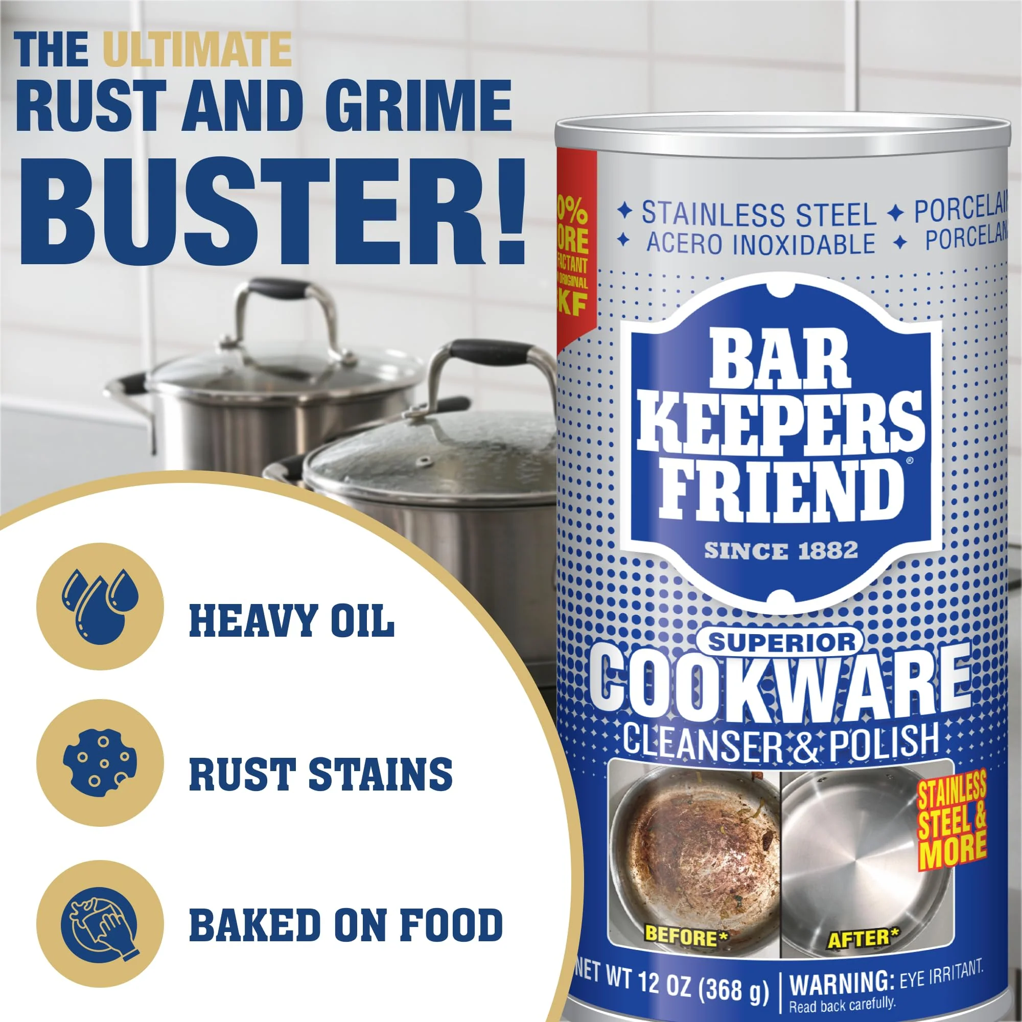 Bar Keepers Friend Cooktop Cleaner (13 oz) Multipurpose Liquid Stovetop Cleanser + Cookware Cleanser & Polish (12 oz) Stainless Steel Cleaner & Degreaser for Pots, Pans, Bakeware & Grills - Image 7