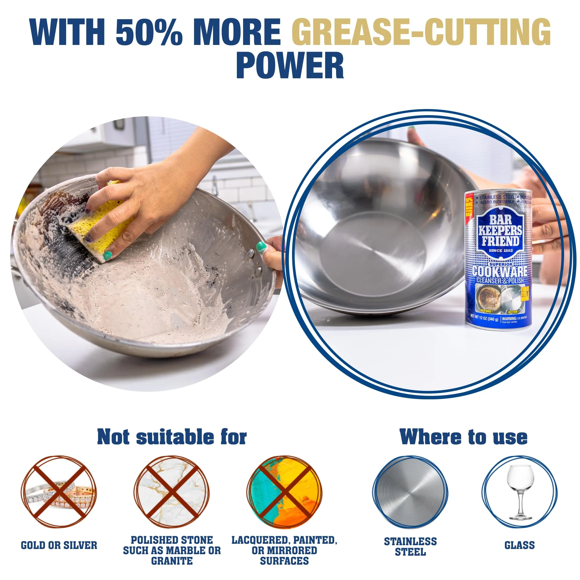 Bar Keepers Friend Cookware Cleanser & Polish (2 x 12 oz) Stainless Steel Cleaner & Degreaser for Pots, Pans, Bakeware & Grills - Removes Sticky Residue, Rust Stains & Lime Deposits - Image 5