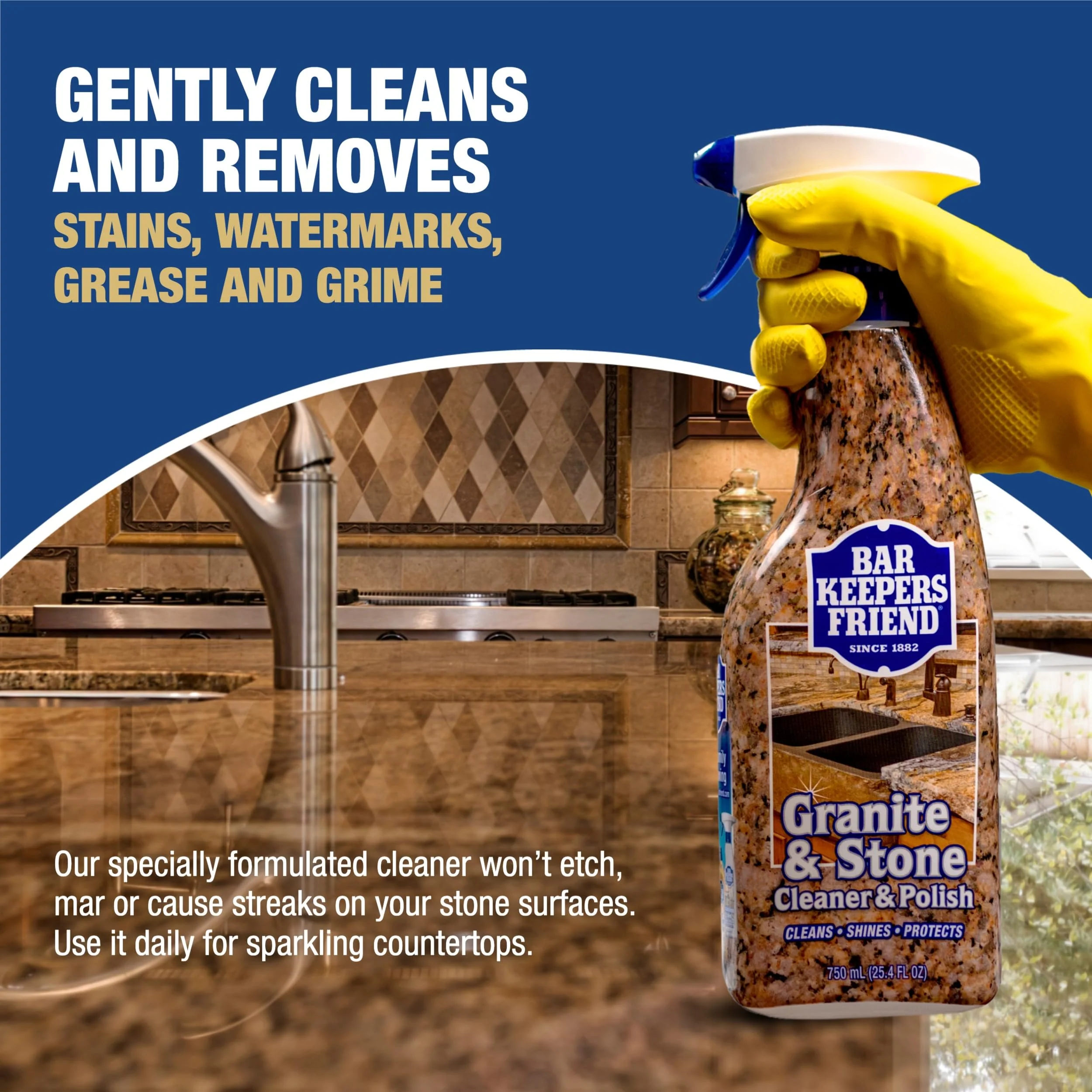 Bar Keepers Friend Granite & Stone Cleaner & Polish (25.4 oz) Granite Cleaner for Use on Natural, Manufactured & Polished Stone, Quartz, Silestone, Soapstone, Marble - Countertop Cleaner & Polish (2) - Image 6