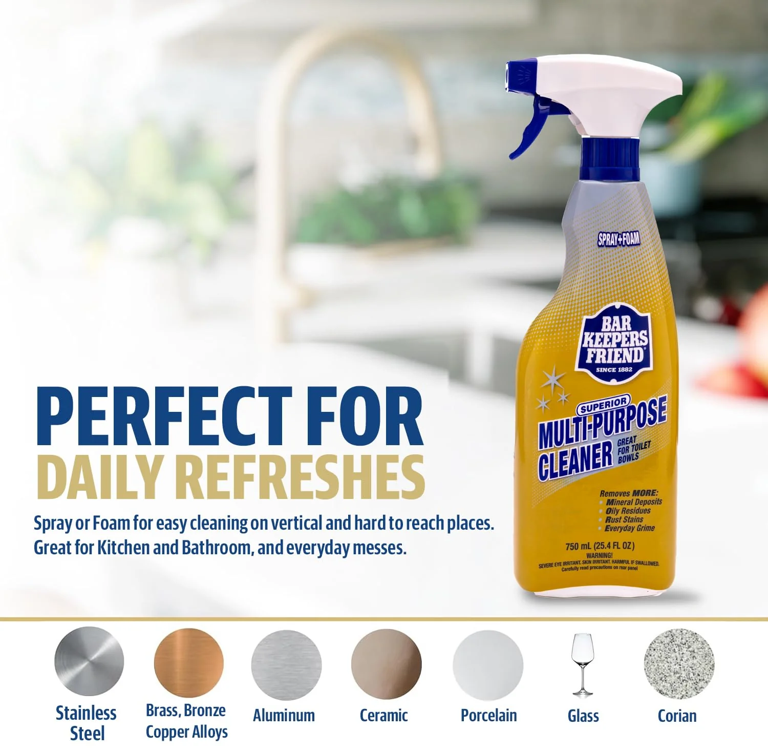 Bar Keepers Friend Soft Cleanser (26 oz) MORE Spray + Foam (25.4 oz) Multipurpose Cleaner Bundle, Stain & Rust Remover for Multi Surface Bathroom, Kitchen & Outdoor Cleaning - Image 10