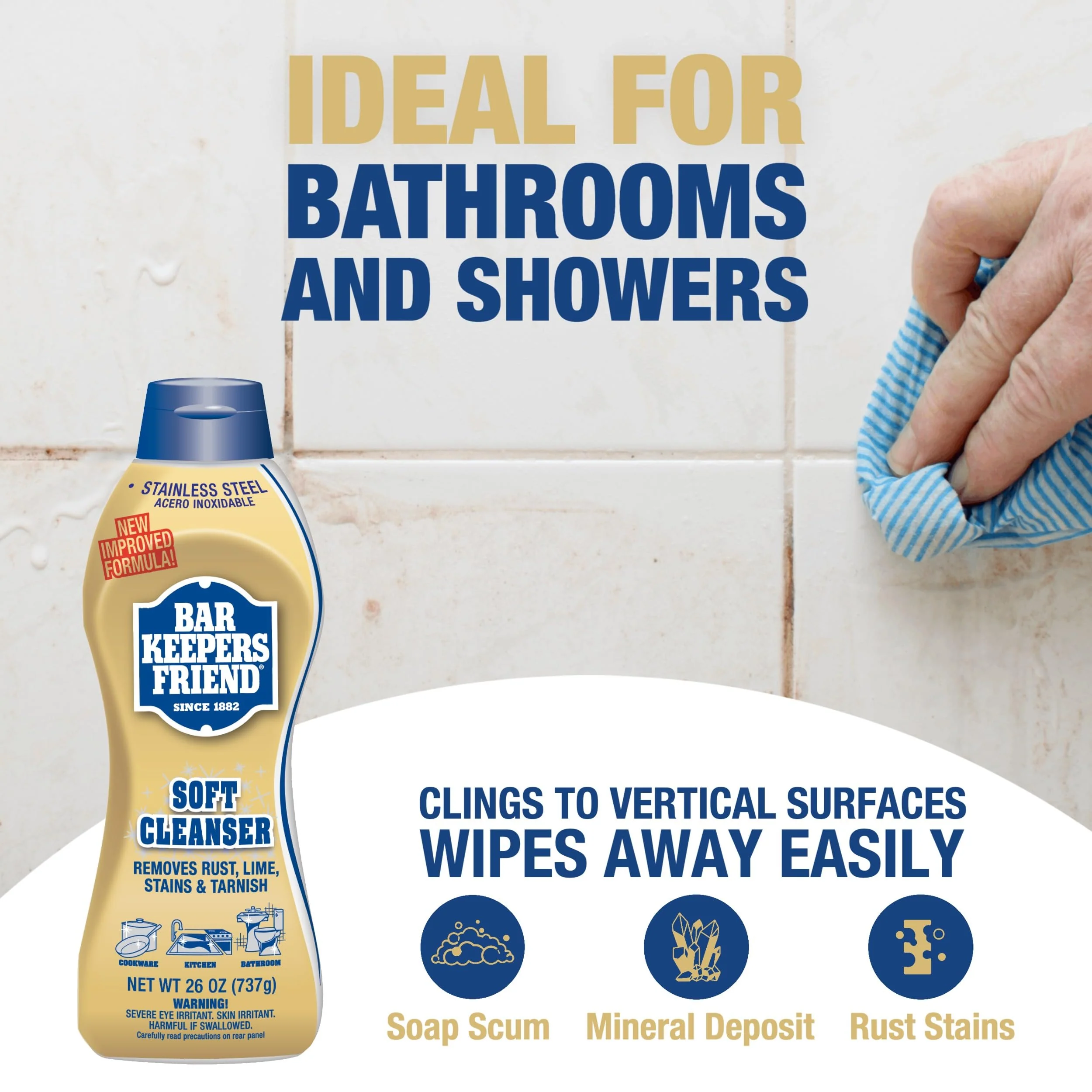 Bar Keepers Friend Soft Cleanser (26 oz) MORE Spray + Foam (25.4 oz) Multipurpose Cleaner Bundle, Stain & Rust Remover for Multi Surface Bathroom, Kitchen & Outdoor Cleaning - Image 5