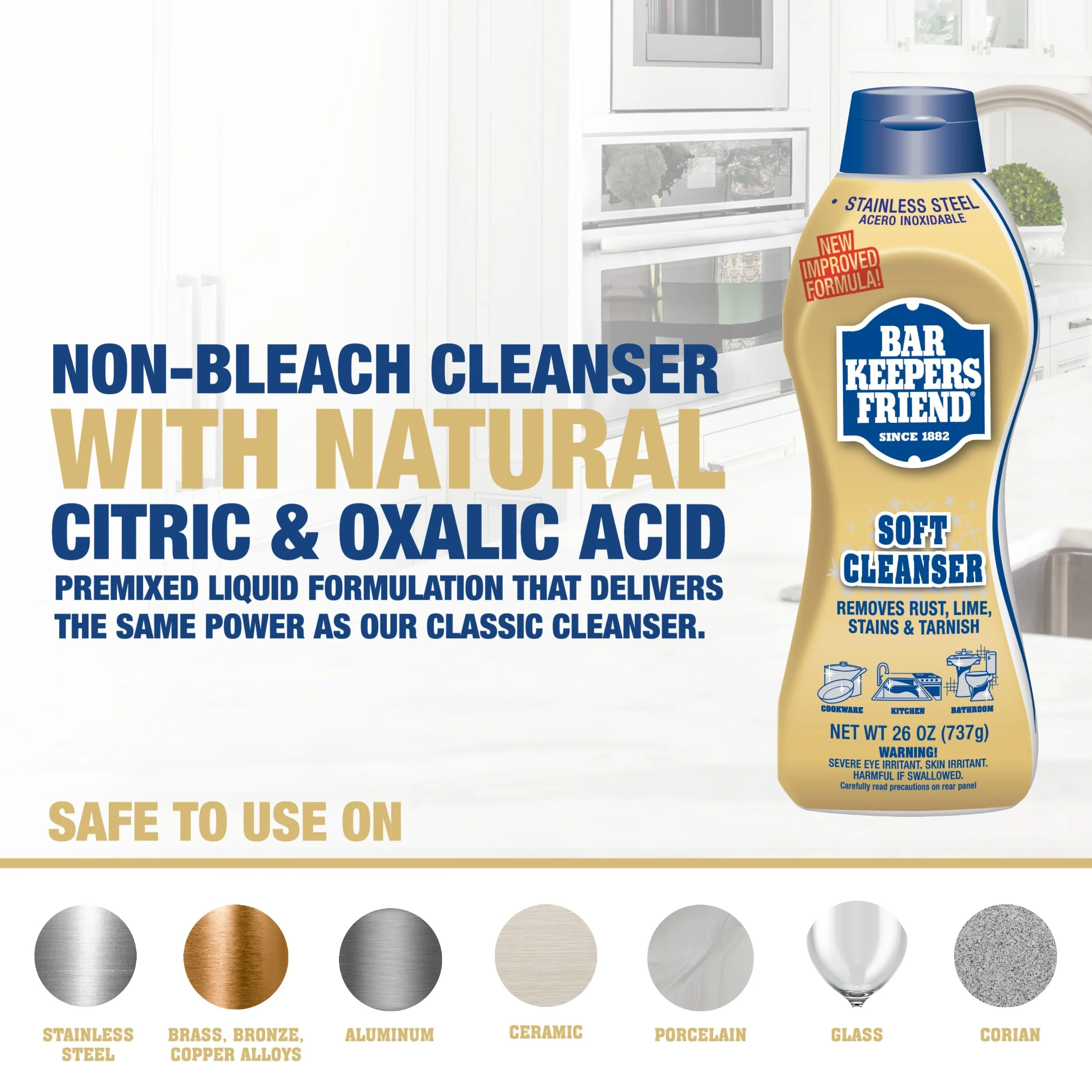 Bar Keepers Friend Soft Cleanser (26 oz) MORE Spray + Foam (25.4 oz) Multipurpose Cleaner Bundle, Stain & Rust Remover for Multi Surface Bathroom, Kitchen & Outdoor Cleaning - Image 9