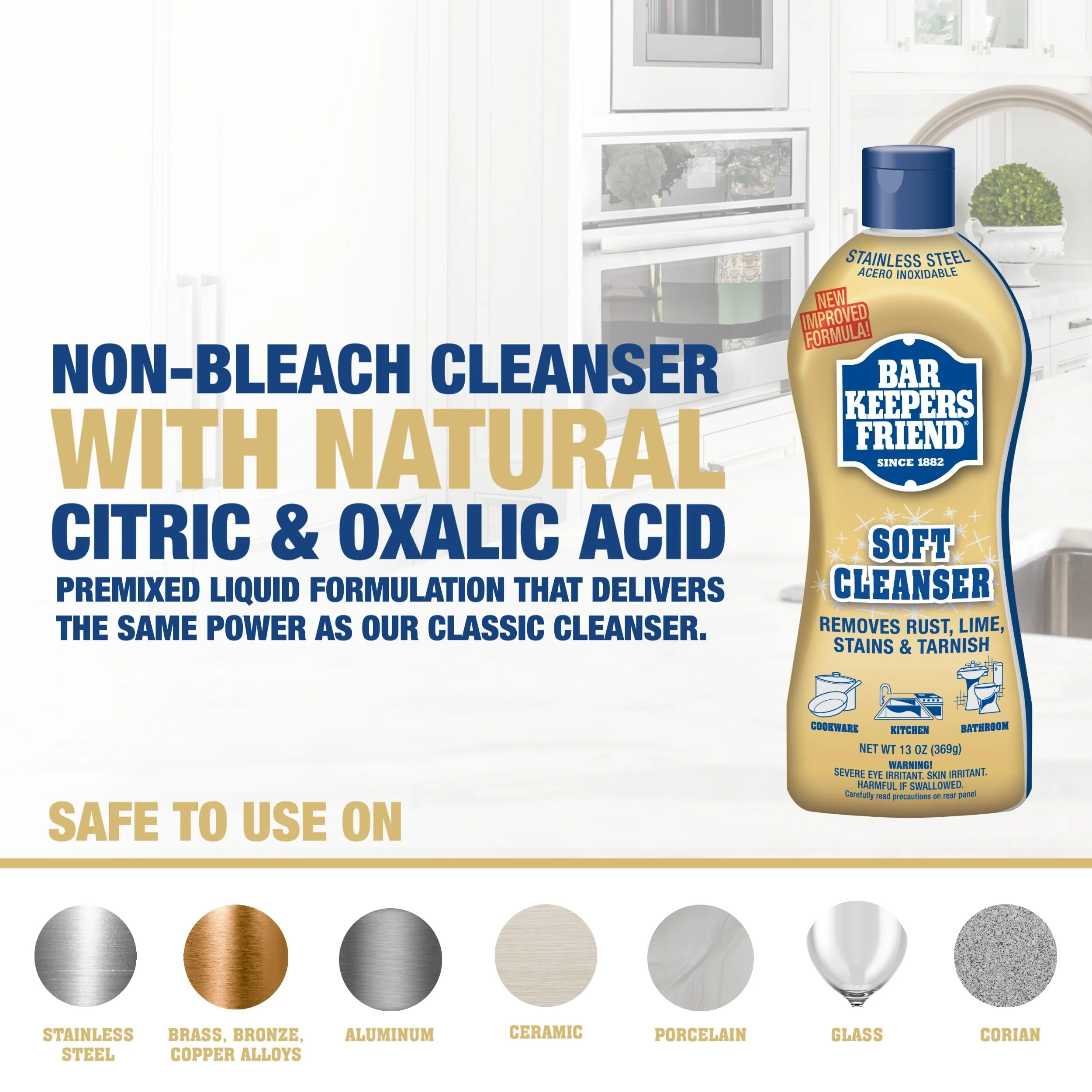 Bar Keepers Friend Soft Cleanser Liquid (2 x 13 Ounce) Multipurpose Cleaner & Rust Stain Remover for Stainless Steel, Porcelain, Ceramic Tile & More - Image 4