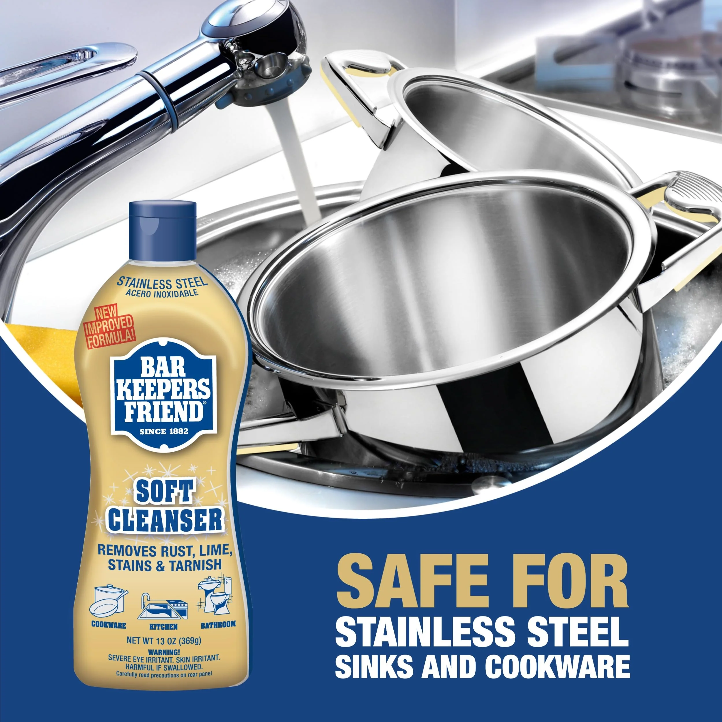 Bar Keepers Friend Soft Cleanser Liquid (2 x 13 Ounce) Multipurpose Cleaner & Rust Stain Remover for Stainless Steel, Porcelain, Ceramic Tile & More - Image 6