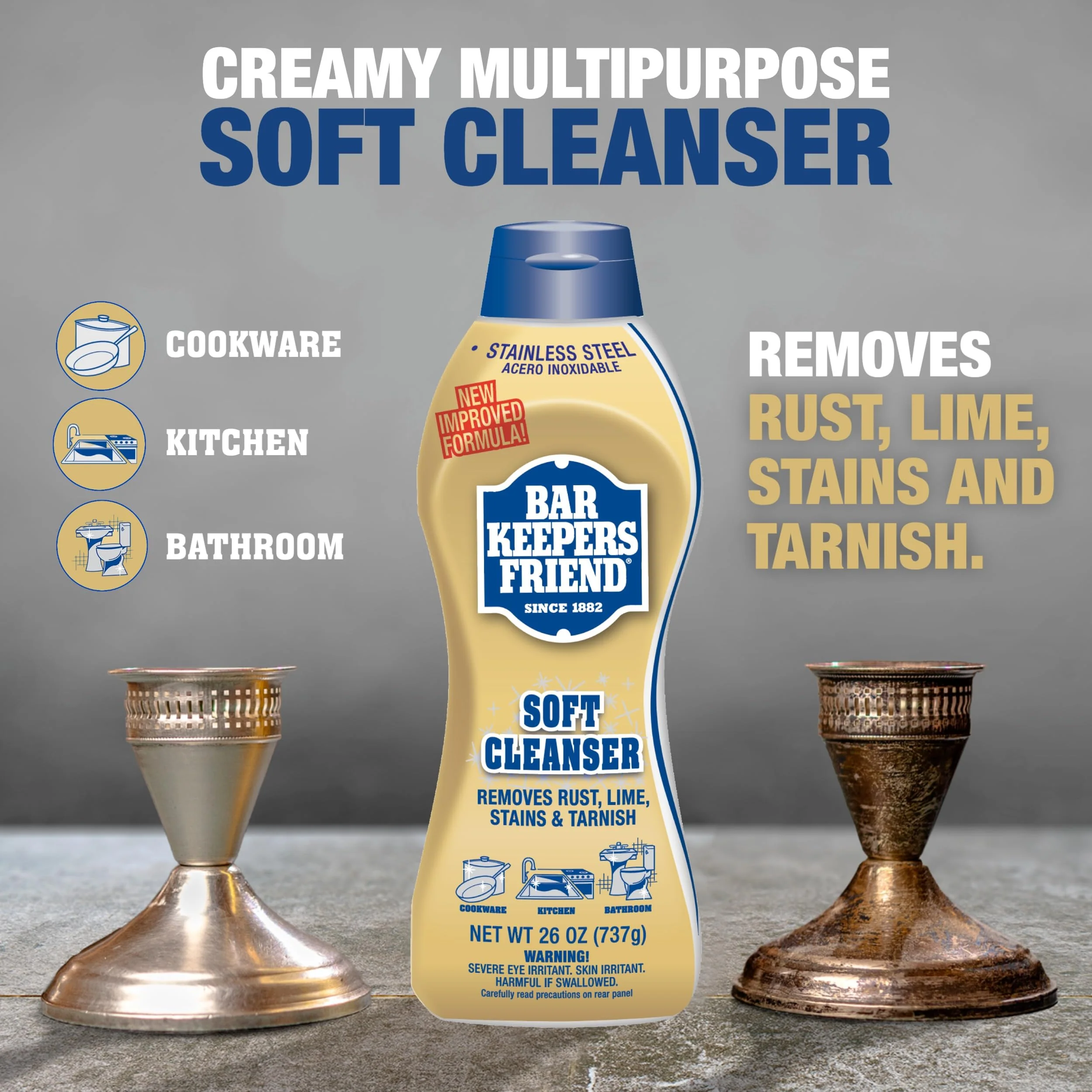Bar Keepers Friend Soft Cleanser Liquid (2 x 26 oz) Plus Dish Fish Sponge - Multipurpose Cleaner & Rust Stain Remover for Stainless Steel, Porcelain, Ceramic Tile, Copper, Brass & More - Image 7