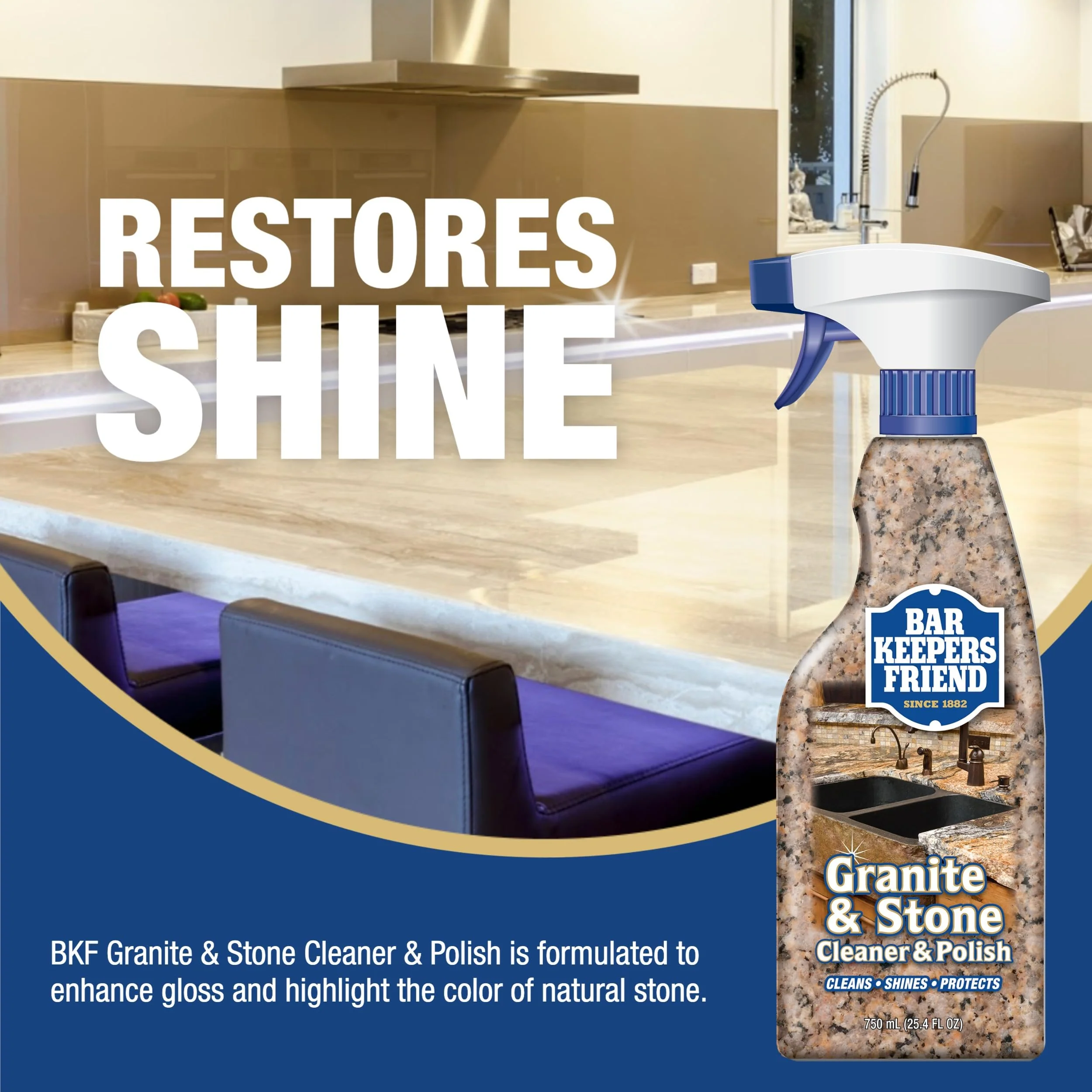 Bar Keepers Friend Stone & Granite Cleaner and Polish (25.4 oz) Plus 1 Microfiber Cloth, 2pc Cleaning Kit, Multi Surface Cleaner for Use on Natural, Manufactured & Polished Stone Countertops - Image 7